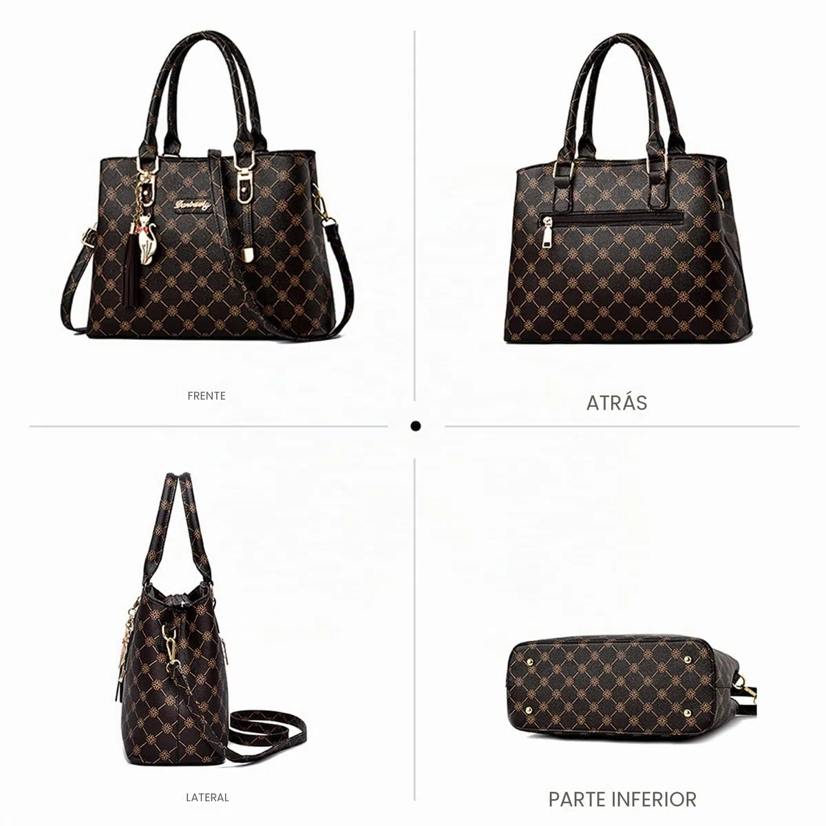 NICOLE & DORIS Bolsos de Mano Mujer Bolso Estampado Bolso Señora Bandolera Elegancia Mediano Bolso Tote Cuero PU Bolsos de Hombro con Colgante Marrón
