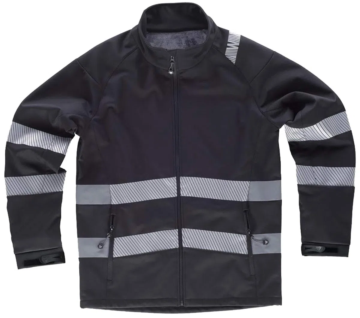 WorkTeam Chaqueta Workshell con Cintas Reflectantes Discontinuas, Cosidas y Pegadas. Chaqueta Cortavientos, Repelente al Agua, Membrana Interior Transpirable y Alta Capacidad Térmica. Unisex Negro S