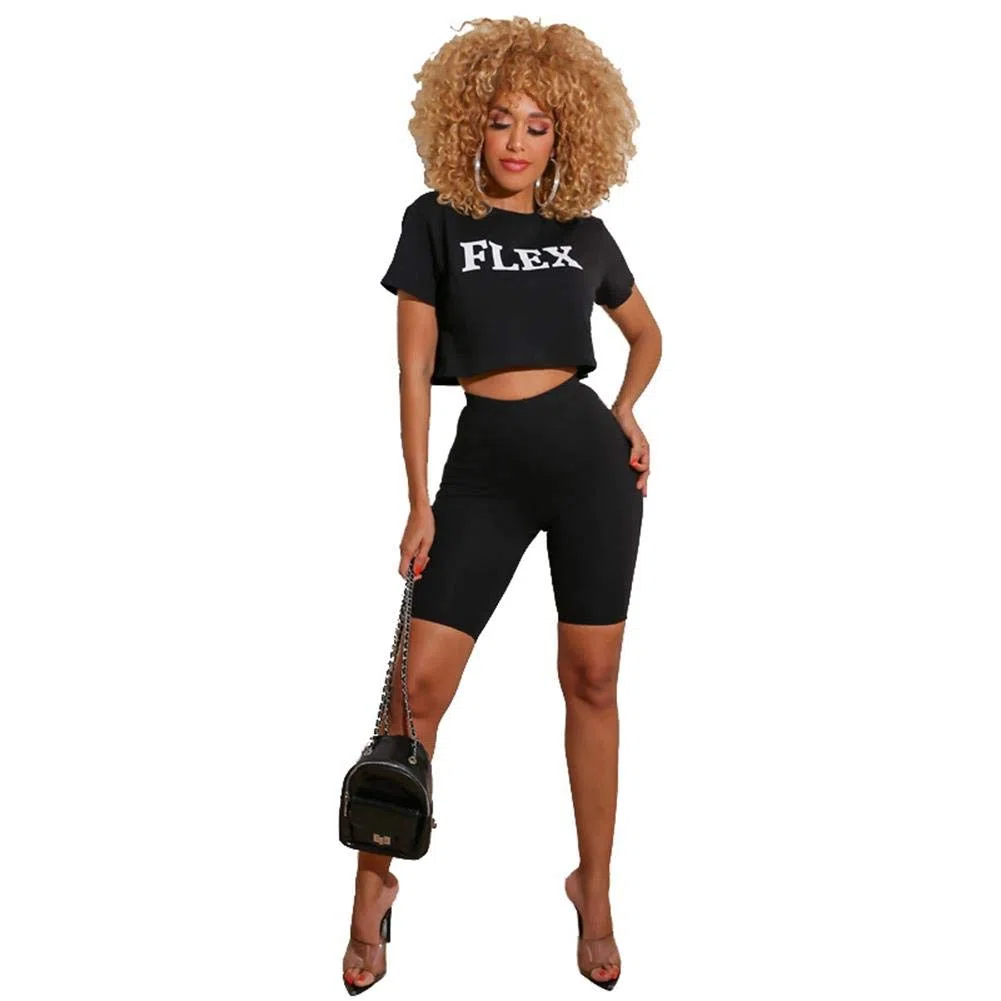 THLAI Conjunto de 2 piezas con estampado de letras para mujer, camiseta de manga corta y pantalones largos degradados, conjuntos de chándal S-3XL