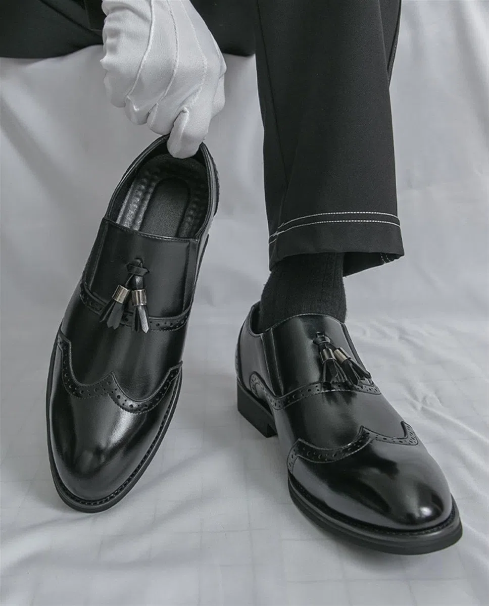 Zapatos de Vestir para Hombre Mocasines con Borlas Estilo Brogue sin Cordones Calzado Formal Clásico para Bodas Negocios Oficina Fiestas