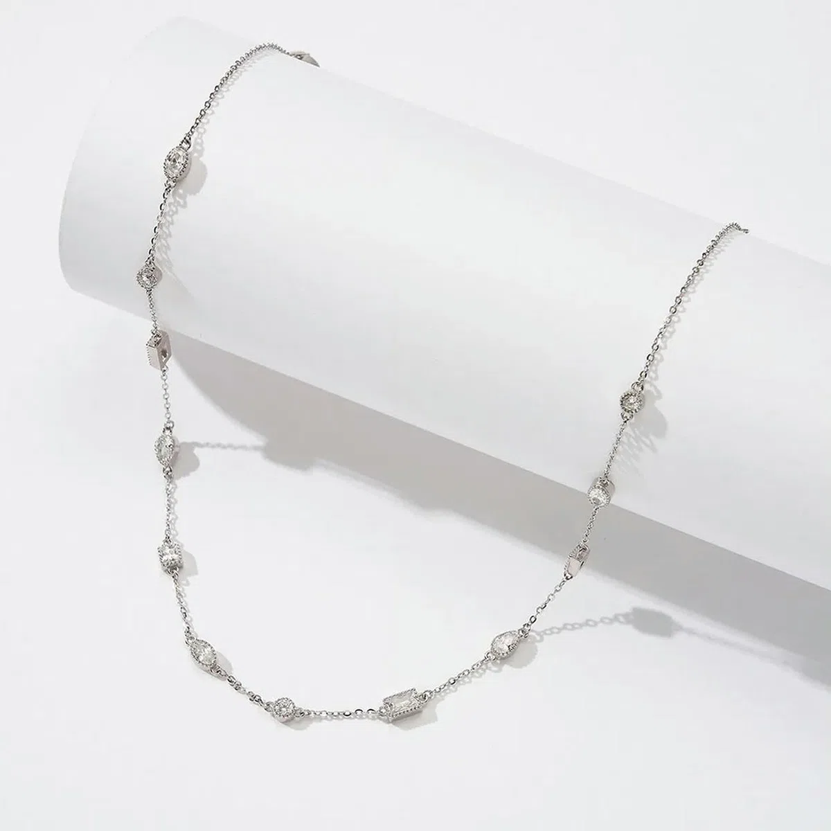 Collar De Plata De Ley 925 Con Circonita Cúbica Transparente 5a, Gargantilla Con Corte Geométrico, Cadena Sencilla Para El Cuello, Joyería Fina