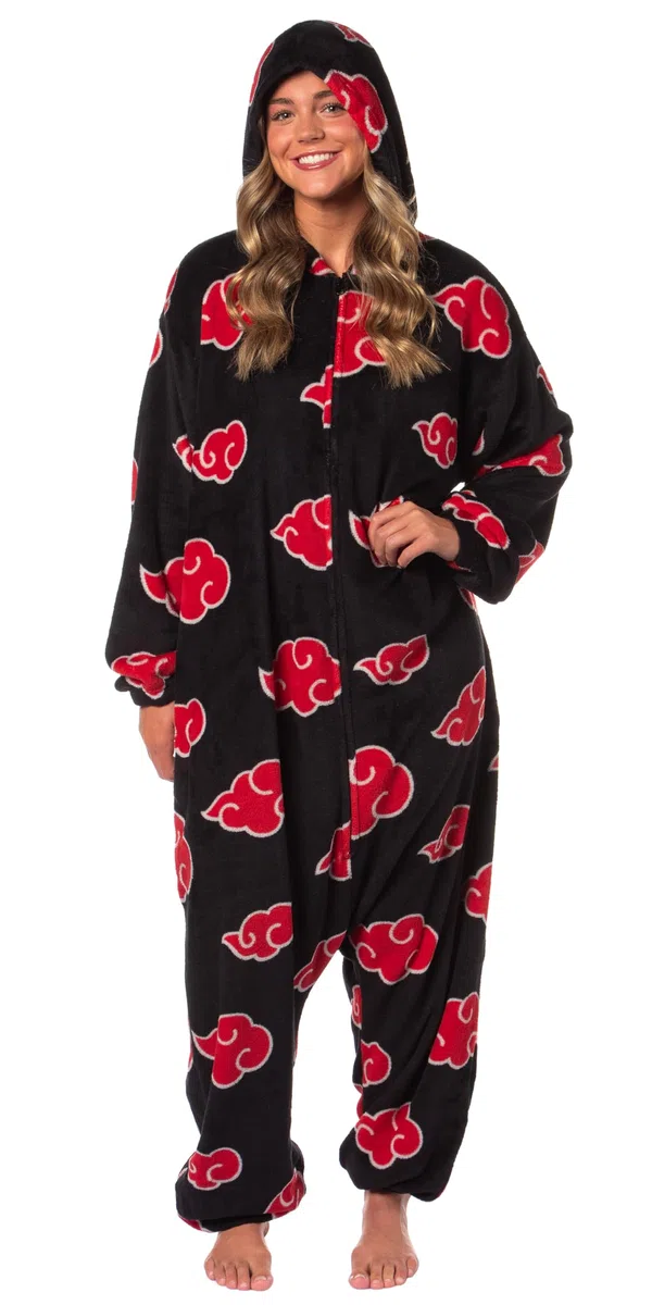Bioworld Naruto Kigurumi Shippuden Akatsuki Nubes Rojas Anime Adulto Disfraz de pijama de una pieza para hombres y mujeres