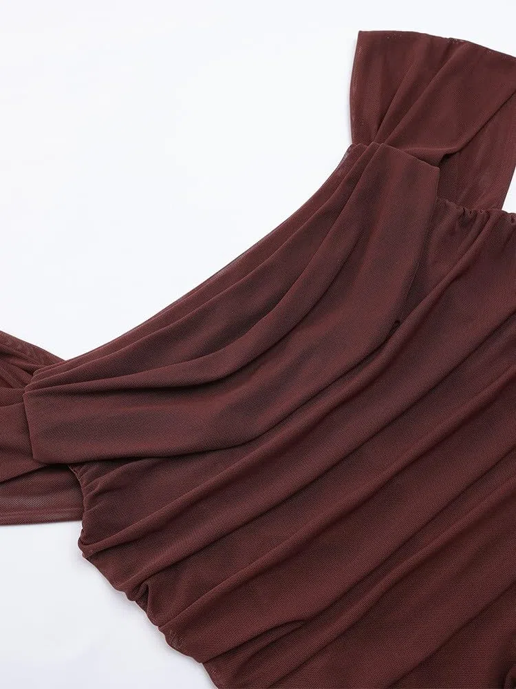 Vestido de dama de honor de satén elegante para mujer, vestido largo de graduación, hombros descubiertos, vestido de fiesta de noche, fruncido, largo, para invitada de boda