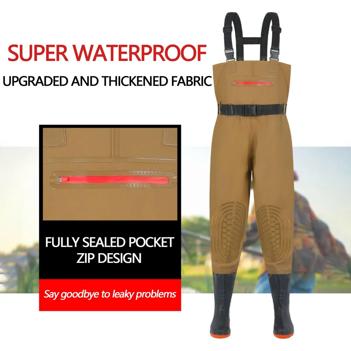Vadeadores de Pesca para Hombres PVC Vadeadores de Pesca con Correa Ajustable Peso Ligero Rodillera Multicapa Reforzada Tallas 36-47 para Obras de Construcción,Pesca y Granjas