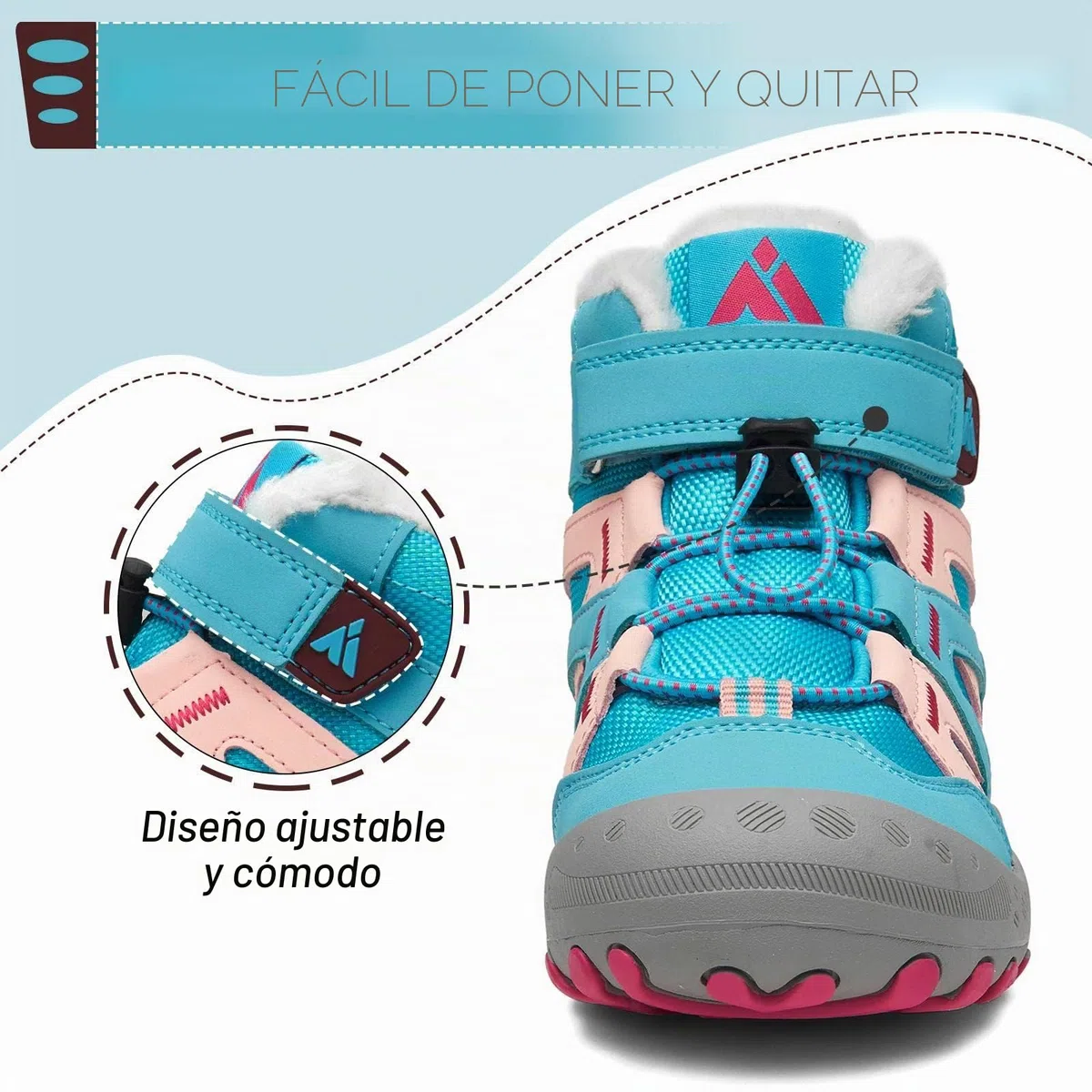 Mishansha Botas de Nieve Niño Botas Antideslizantes, Turquesa 36 | Forro cálido, cierre de autollenado, puntera reforzada, suela con dibujo, colegio, paseos, nieve