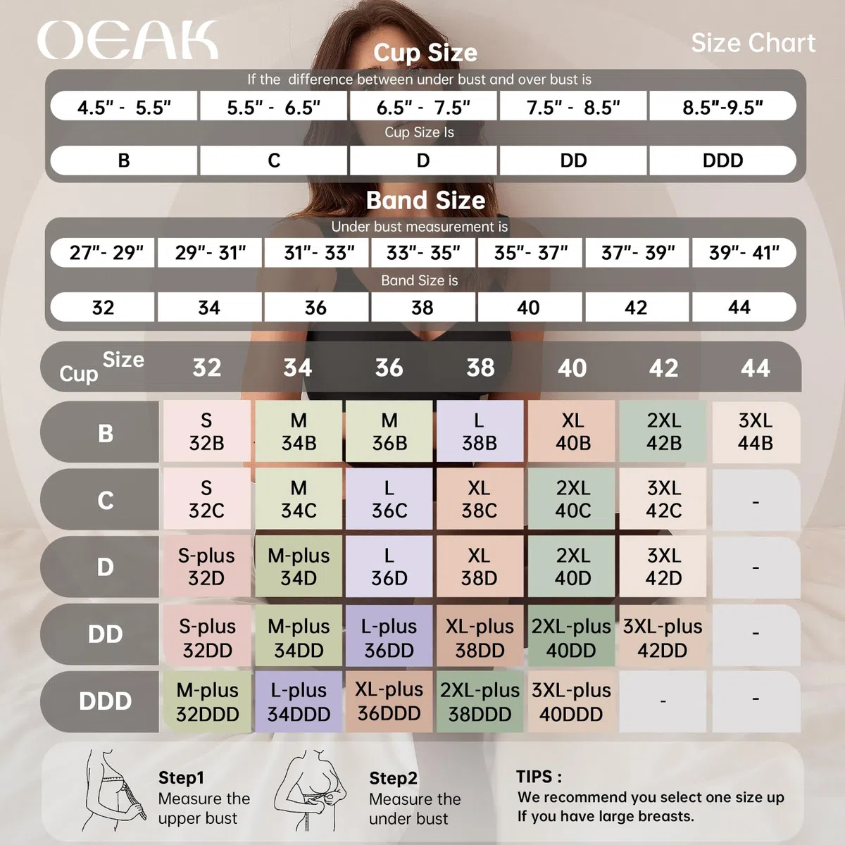 OEAK Brasier sin costuras para mujer, cómodo, sin aros, soporte completo, push up, talla grande, cuello en V, camiseta para dormir