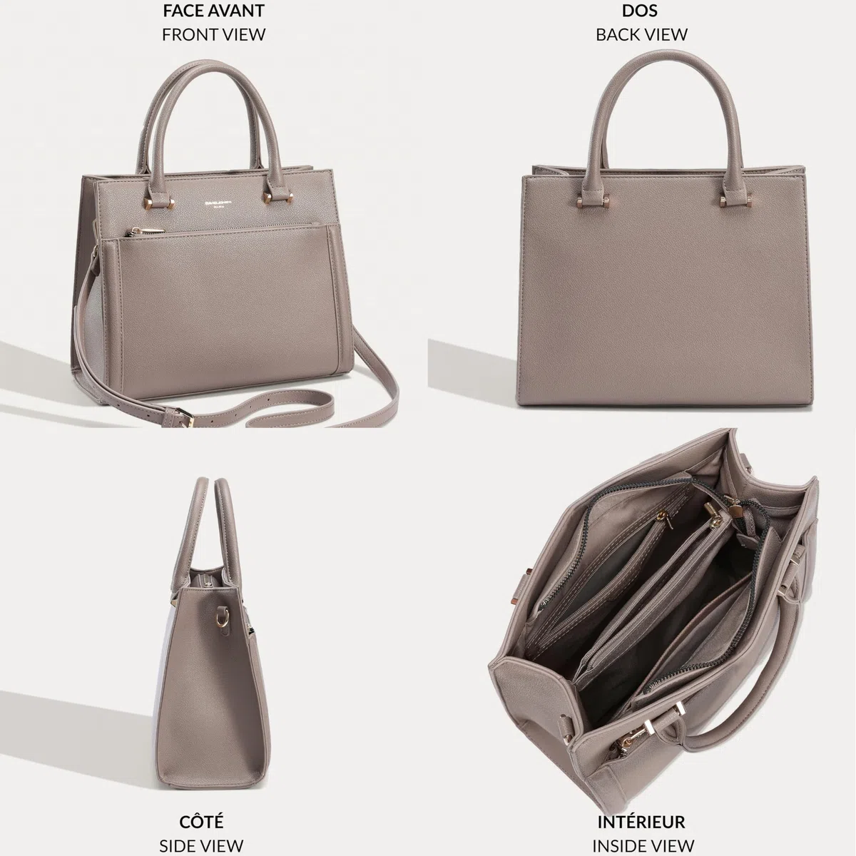 David Jones Paris - Bolso de mano para mujer y ciudad, tamaño mediano, piel sintética, doble compartimento y bolsillos de plumero – Chic Clásico elegante práctico