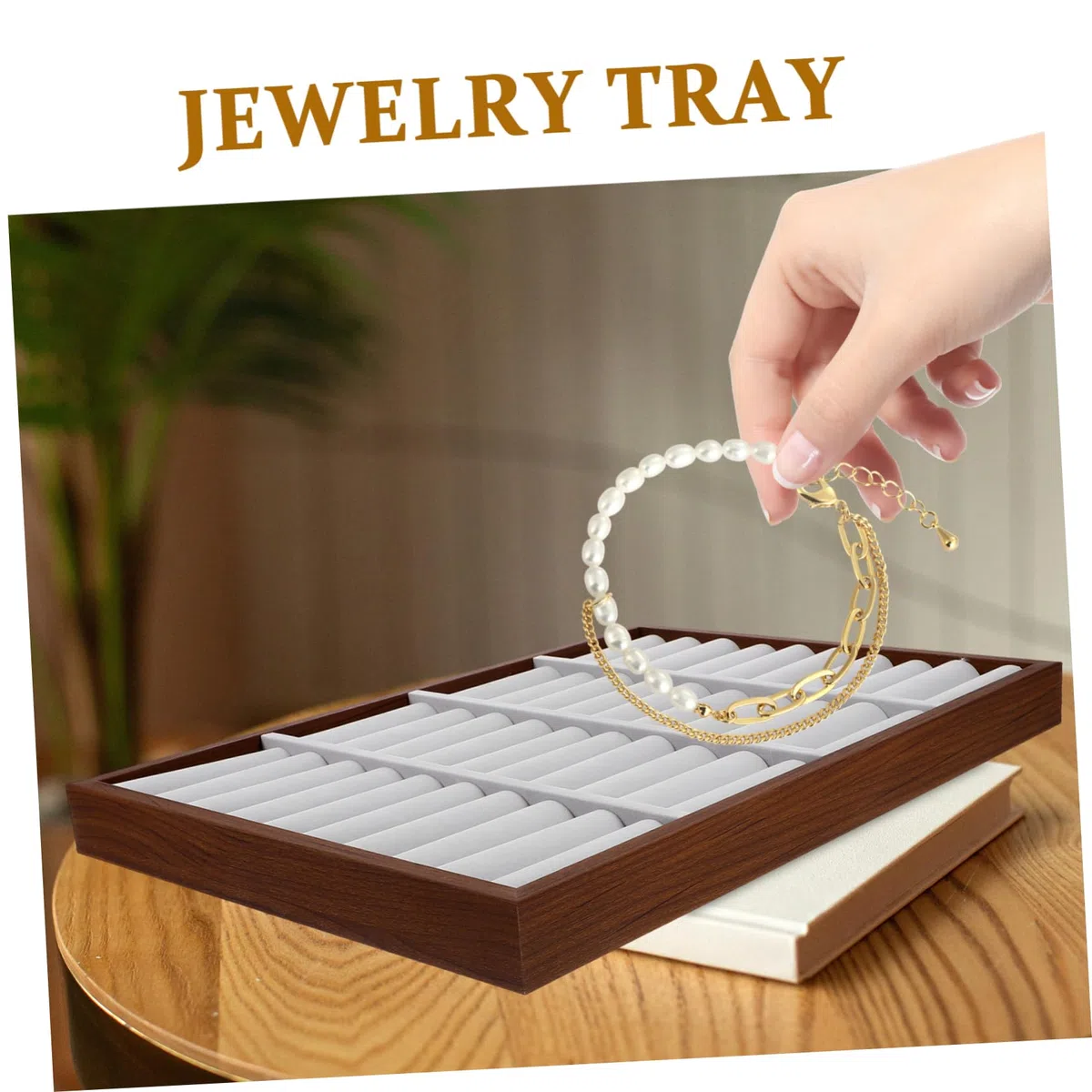 VALICLUD Bandeja de Exhibición de Joyas de Madera para Anillos Pulseras Aretes Soporte Decorativo Organizador para Joyería
