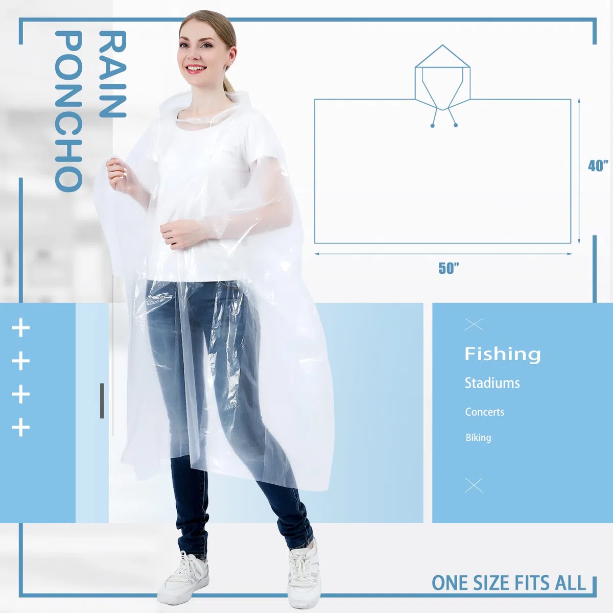 SINGON Ponchos de lluvia desechables para adultos (paquete de 4) - Ponchos de lluvia extra gruesos 60% para hombres o mujeres, ponchos de lluvia impermeables con capucha - Diseño universal ligero -