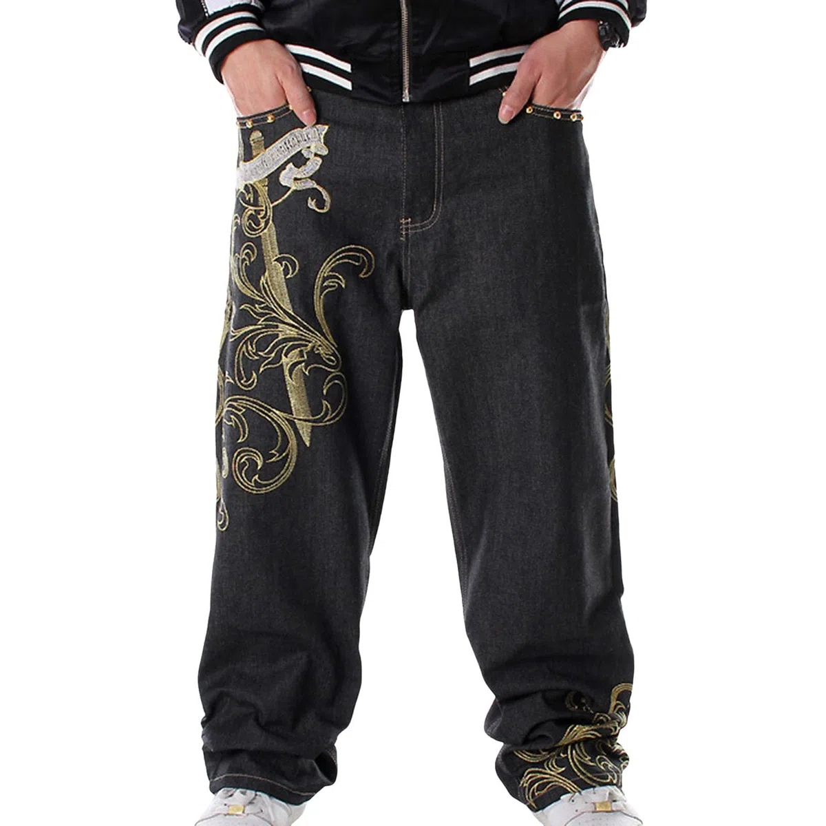 Pantalones de Mezclilla Hombre Estilo Urbano Hiphop Baile Callejero Estampado Casual Corte Recto Lavado Ancho