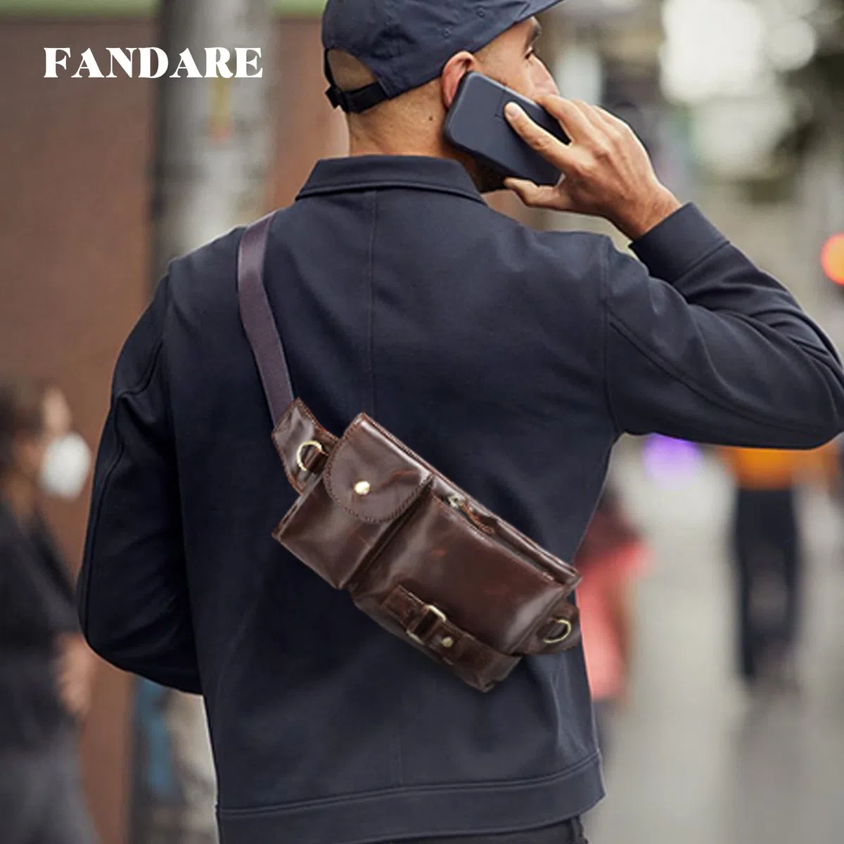 FANDARE Retro Riñonera Hombre Bolso Hombro Bolsa de Pecho Cuero Bolsa Cruzada Bandolera Impermeable Bolsos Bandolera para Hombres Excursionismo Senderismo Escolar Viaje Crossbody BagMarrón B