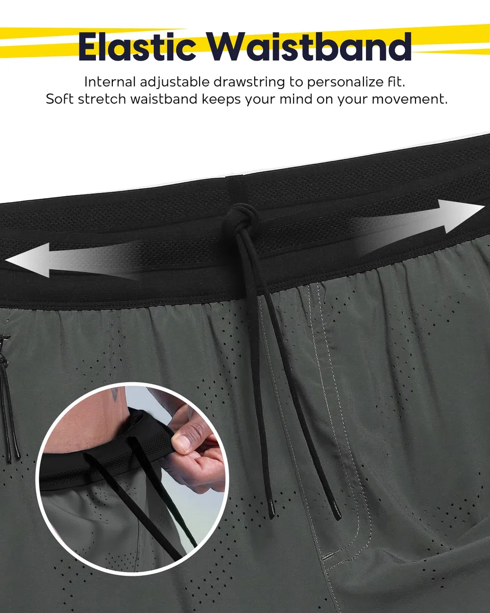 maamgic Pantalones cortos de correr 2 en 1 para hombre de 5 pulgadas con bolsillos con cremallera