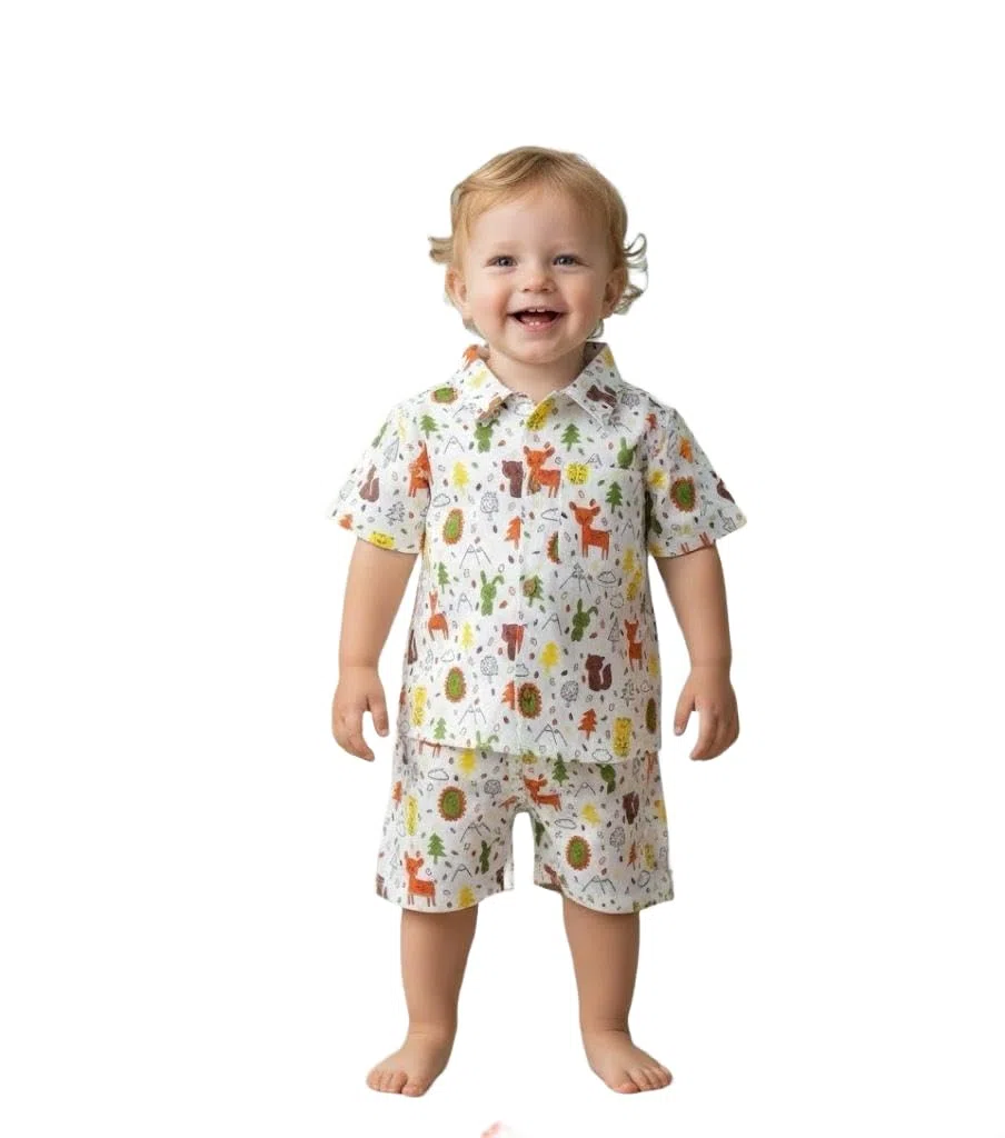 A.T.U.N. (ALL THINGS UBER NICE) Conjunto de camiseta y pantalones cortos 100% algodón estampado para niño | Traje de verano suave, cómodo y transpirable | Para el juego diario, ropa interior para