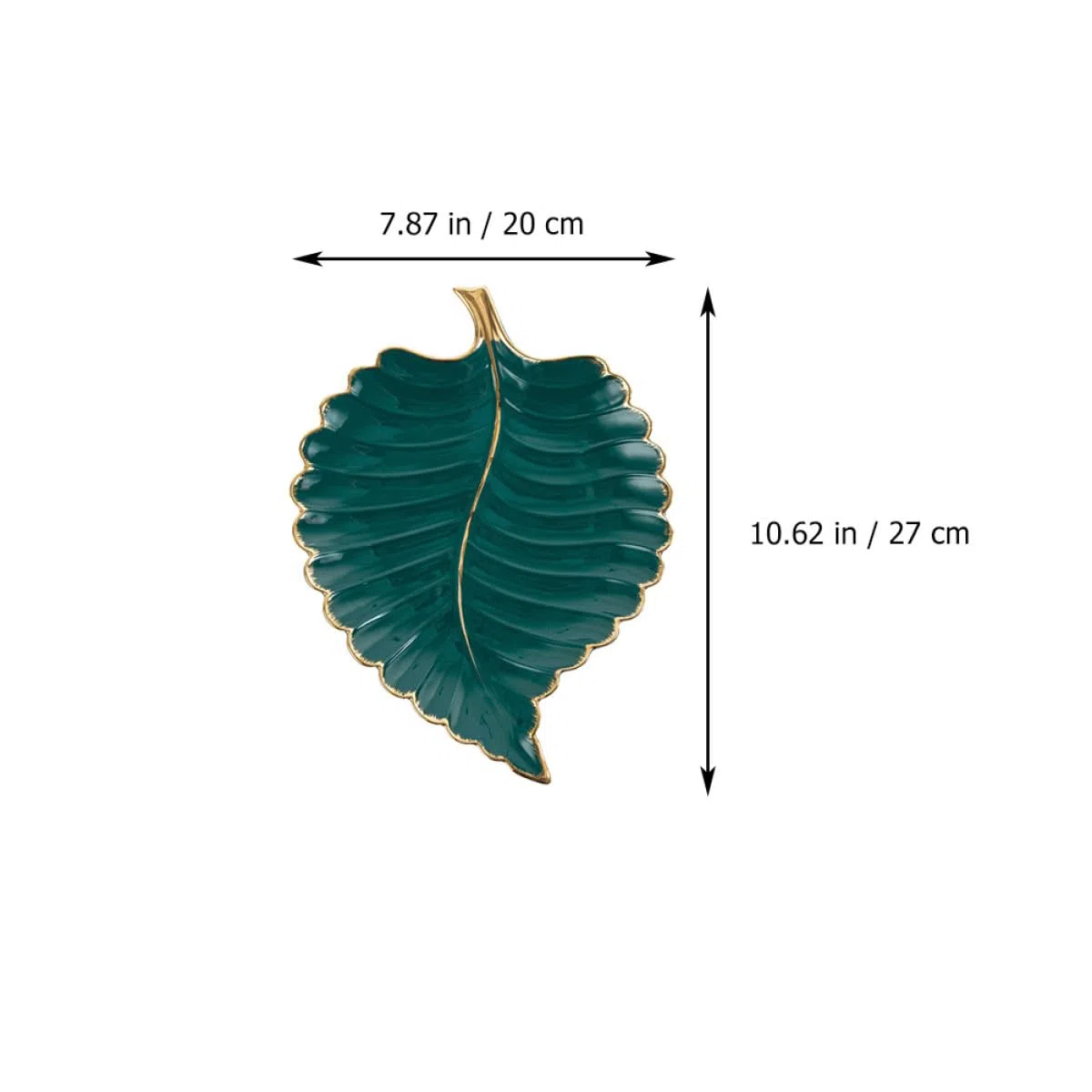 Bandeja Decorativa Diseño de Hoja de Cerámica Verde Borde Dorado para Joyas y Postres, Adecuada para Escritorio y Ambientación del Hogar