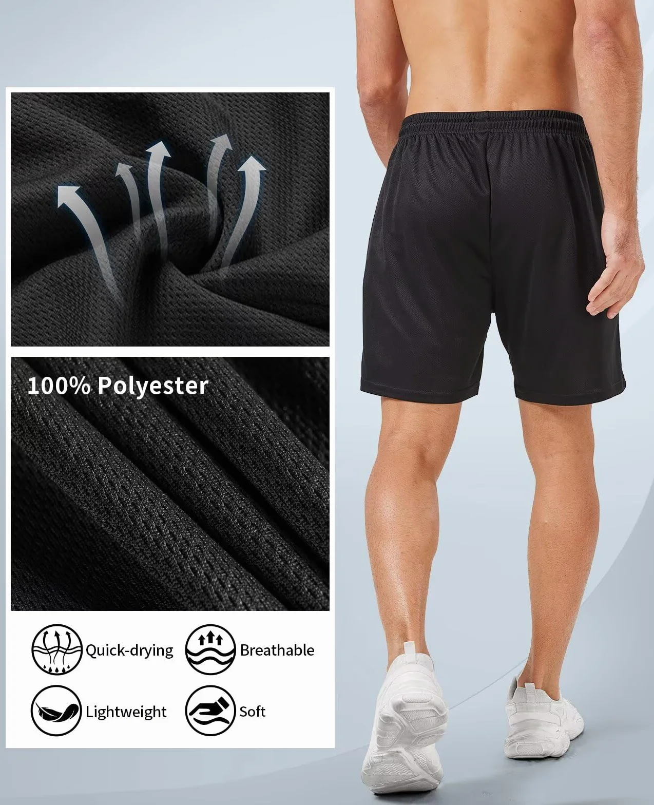 lomsoe Paquete de 5 pantalones cortos deportivos para hombre de 5 pulgadas, pantalones cortos de malla para correr para hombre, de secado rápido, ligeros, para gimnasio, con bolsillos, Negro, gris