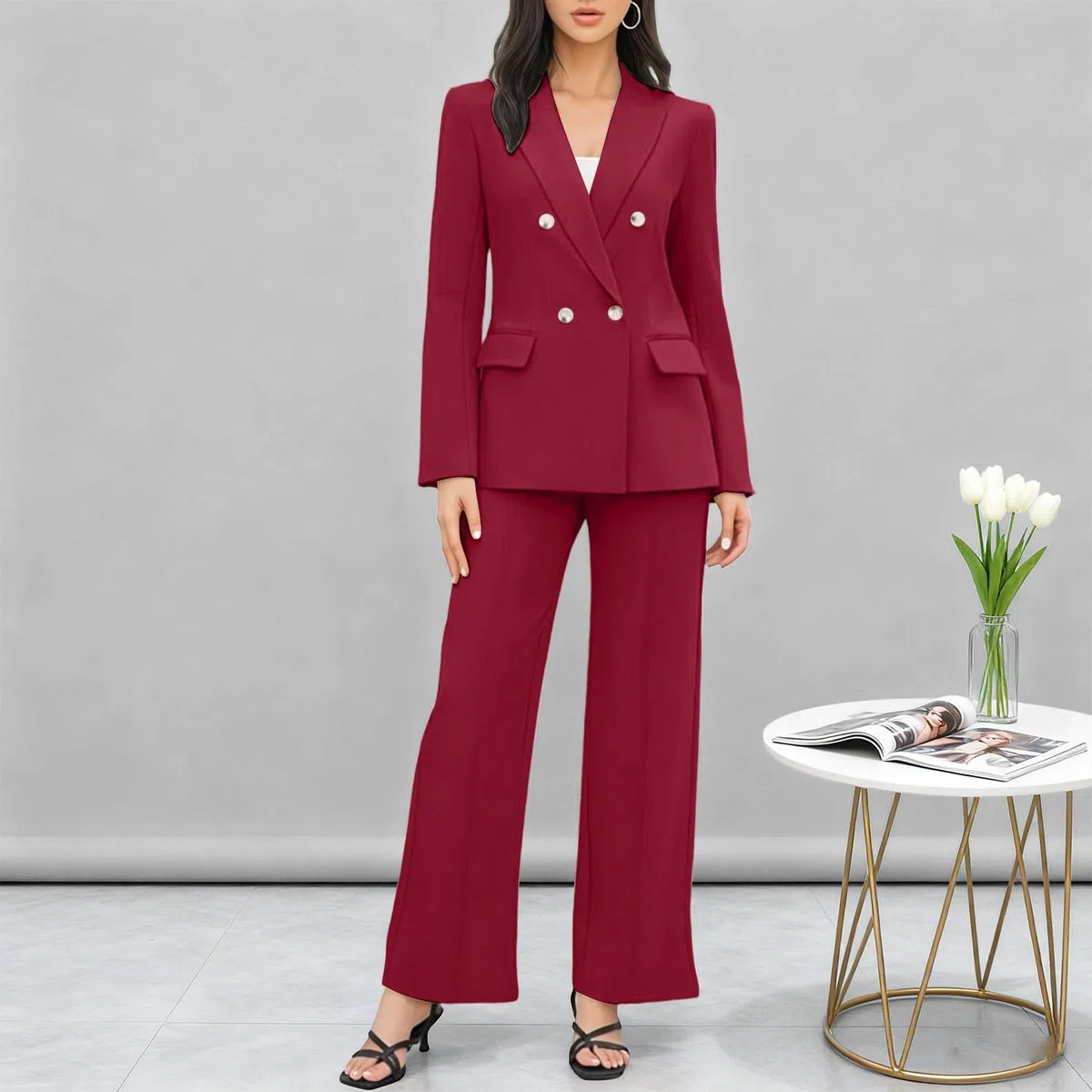 Traje de Pantalón Femenino Elegante para Entrevistas Conjunto Moderno de Dos Piezas Atuendo Profesional Diario