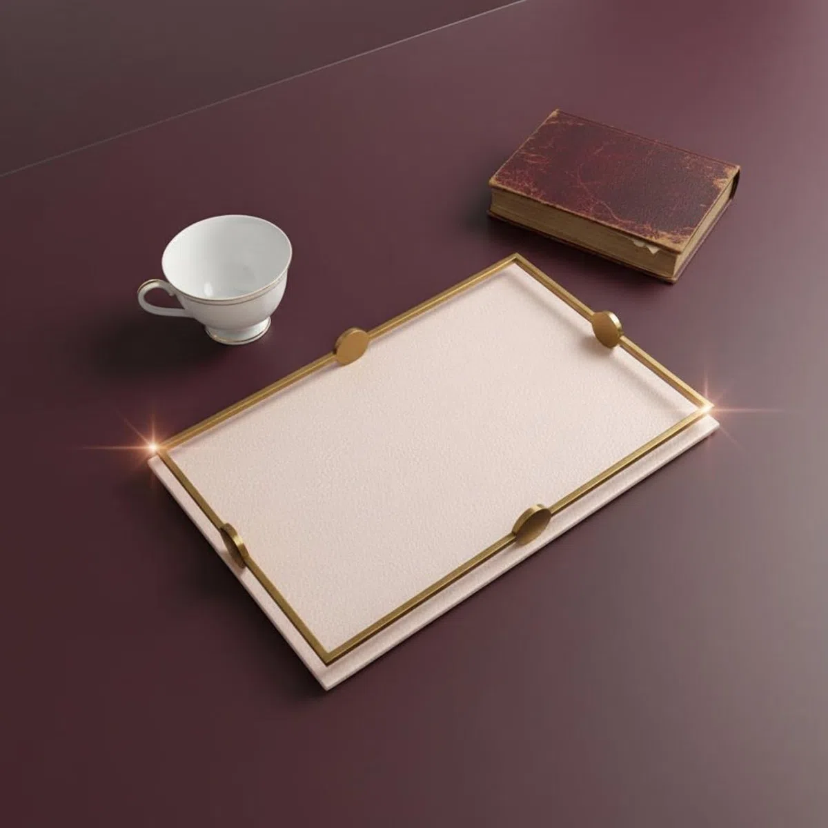 Yajuyi Bandeja Decorativa Organizador de Joyas Bandeja de Servicio Rectangular Bandeja de Exhibición de Cuero Bandeja de Almacenaje Metálica Adecuada para Dormitorio Cuarto de Baño Hogar, Beige