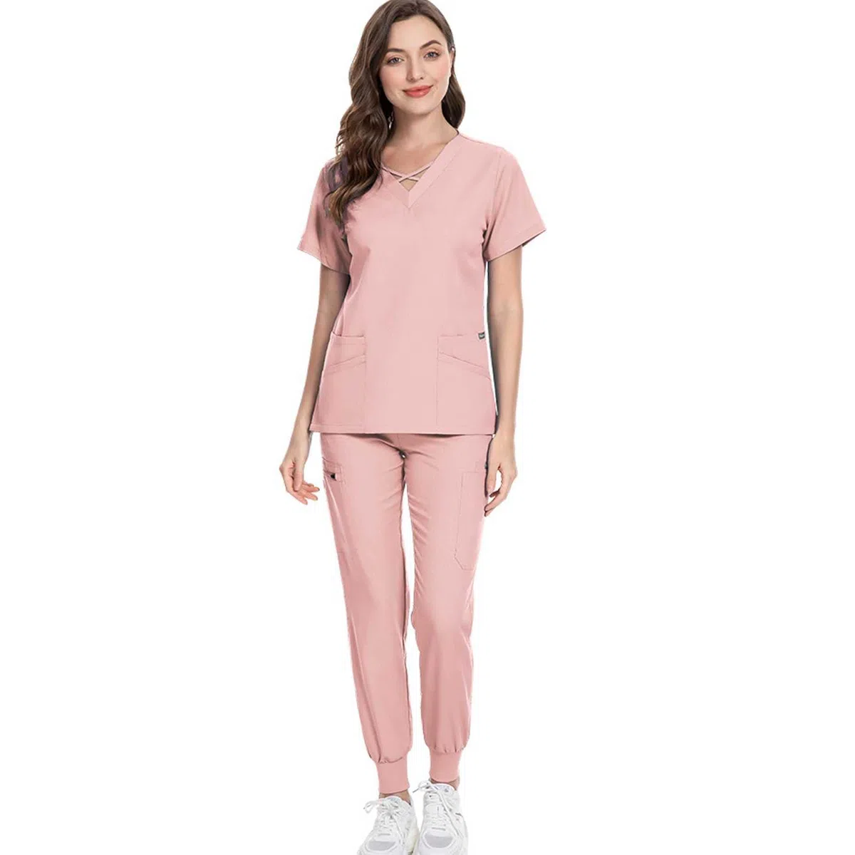 Uniformes Sanitario Mujer Uniformes Sanitarios MÉDICOS Manga Corta Cuello en V Tops Pantalones con Bolsillos