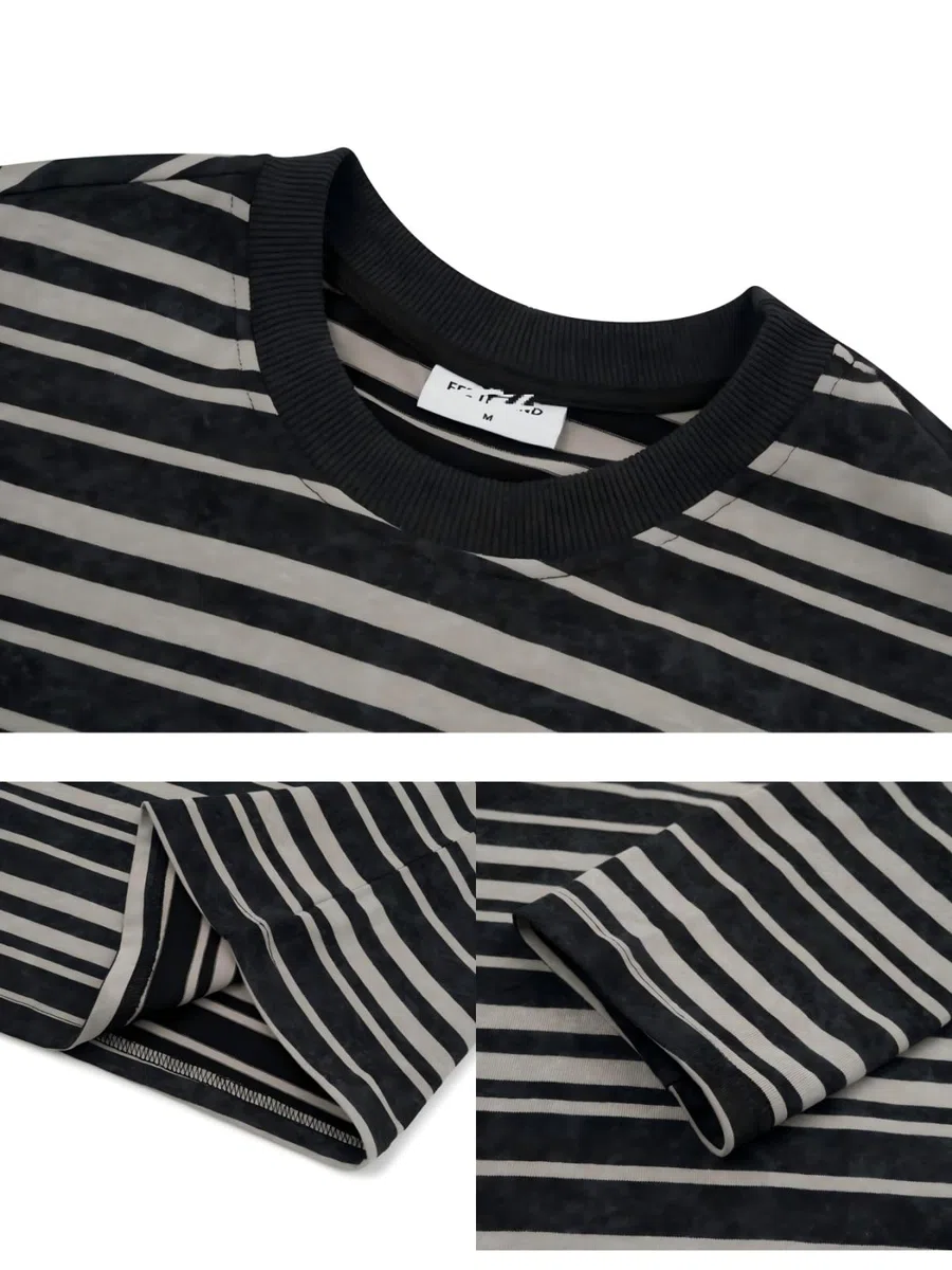Camiseta Unisex De Algodón Pesado, Camiseta De Manga Corta Informal, Suave Y De Gran Tamaño,Básica,Camiseta A Rayas De Manga Larga, Cuello Redondo Holgado.