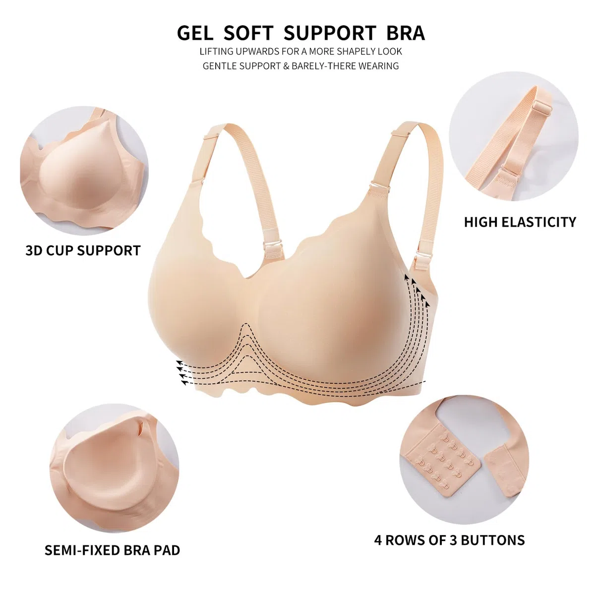 Sujetadores de gelatina sin varillas para mujer, cobertura completa, cómodos, push up, para dormir todos los días, brasier suave, brasier reductor para mujer