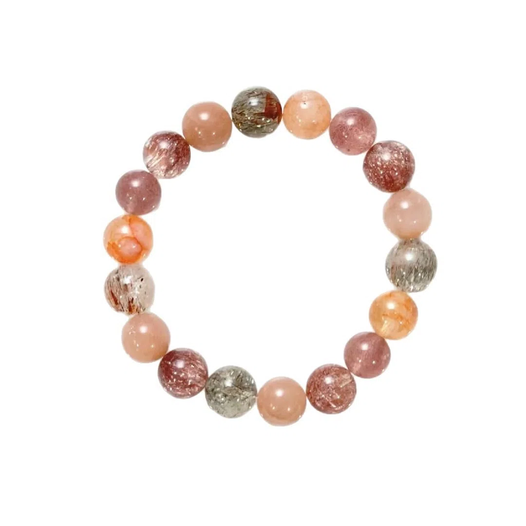 Pulsera Elástica Cristal Pulsera De Cristal Natural De 10mm Con Múltiples Piedras Preciosas Flor De Eucalipto Rojo Piedra Solar Negra Y Dorada 18 Piezas