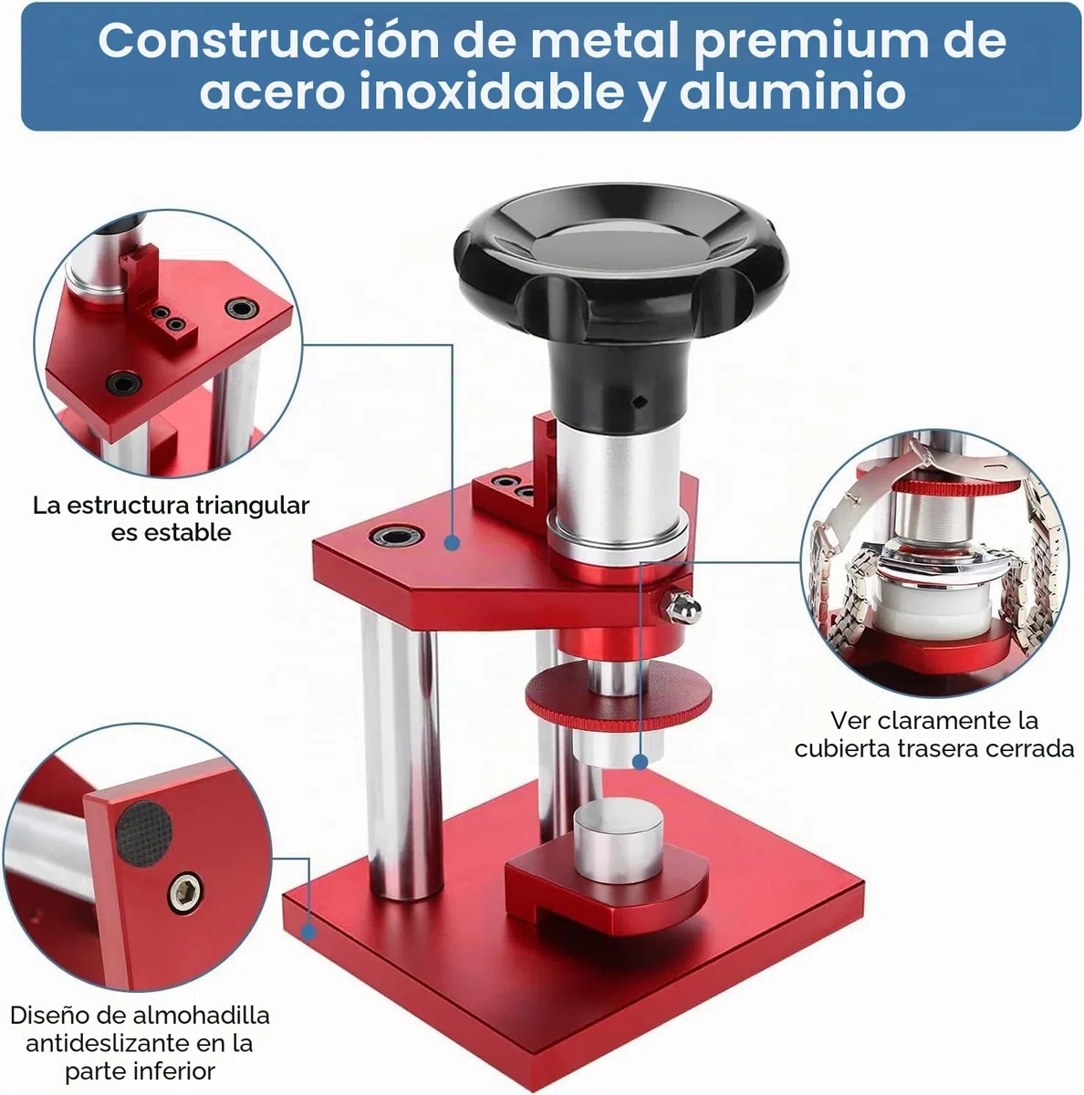 Prensa de reloj, de 18 mm a 50 mm, cierre tipo tornillo, con 20 troqueles para cerrar la tapa trasera del reloj, máquina de cierre trasero, herramienta de banco, bisel de cristal, caja de prensa,