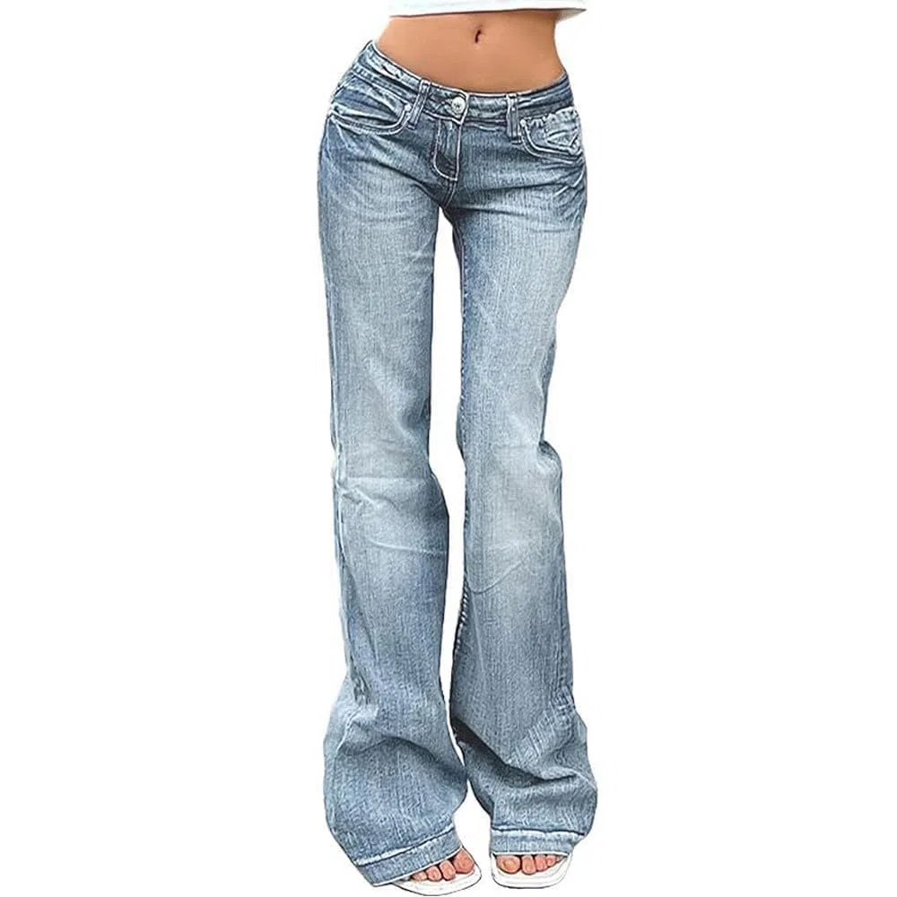 Jeans holgados para mujer, cintura media a baja, estilo novio, ropa urbana, pantalones de mezclilla con corte de bota para mujer