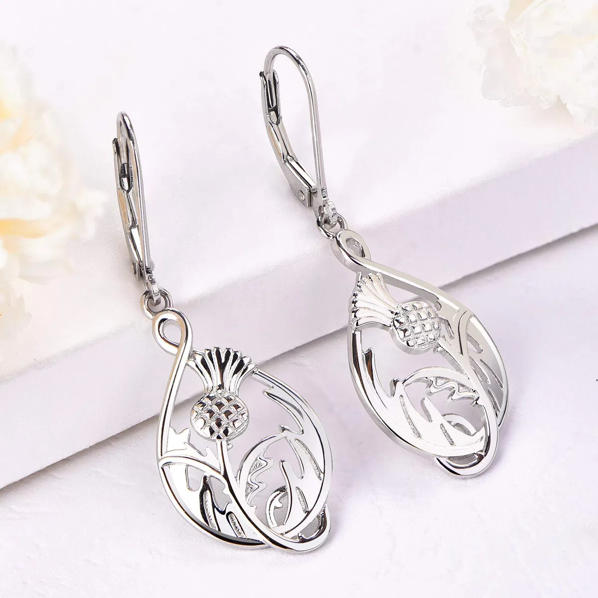 JO WISDOM Pendientes de cardo escocés, plata de ley 925 con diseño de flor de Escocia, para mujer