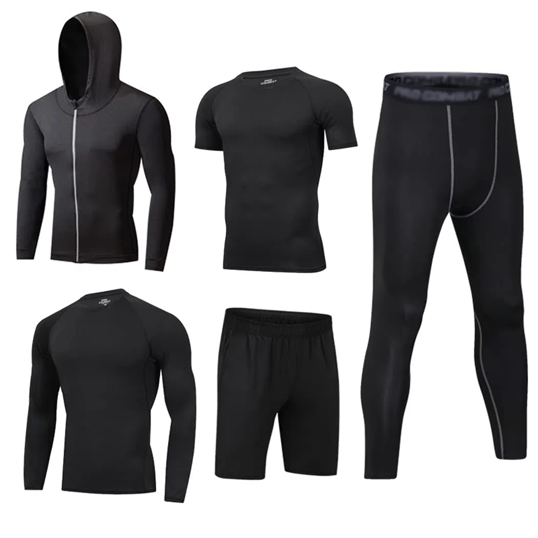 Traje de entrenamiento para hombre, 5 piezas, camiseta de compresión, ropa deportiva, secado rápido, transpirable, para correr, gimnasio, fitness