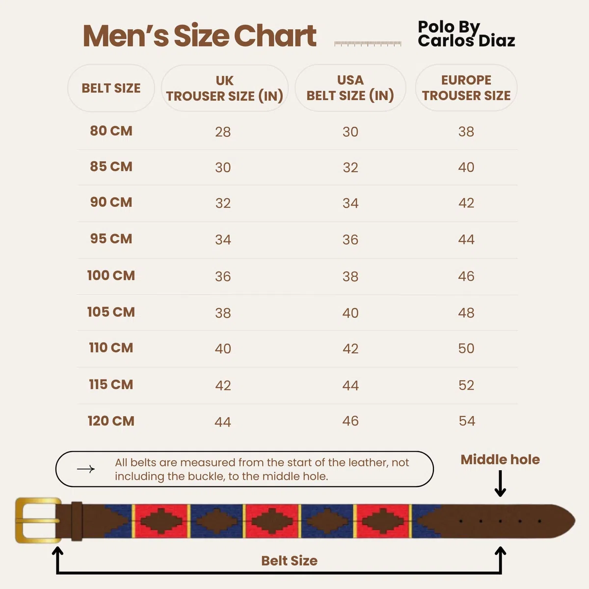 Carlos Diaz Cinturón Polo de Cuero Bordado Marrón Premium de Diseñador para Hombres Mujeres Unisex