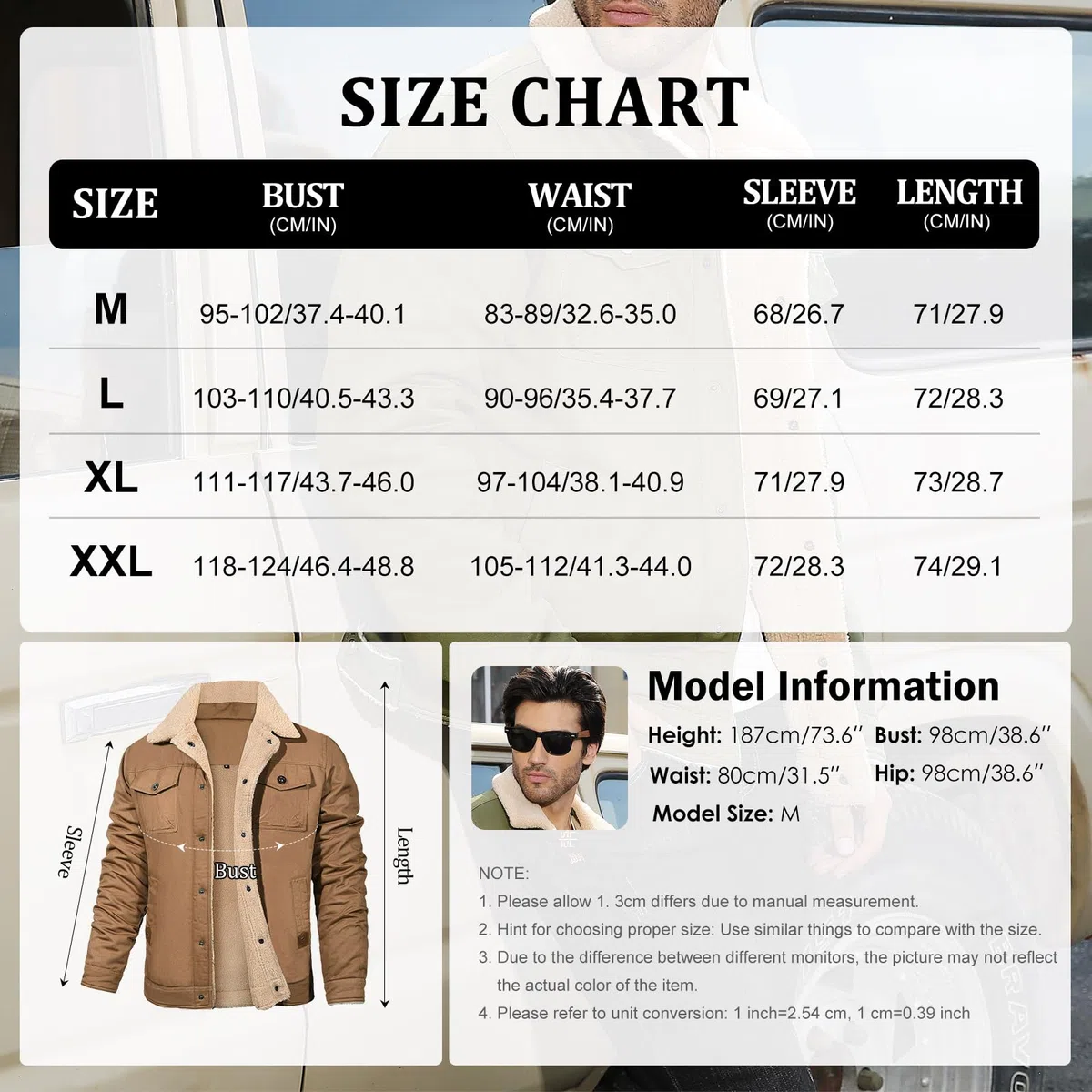 Chaqueta de invierno para hombre, de algodón térmico grueso, con forro polar cálido, chaqueta de sherpa, chaqueta de camionero con solapa, chaqueta cargo para el trabajo
