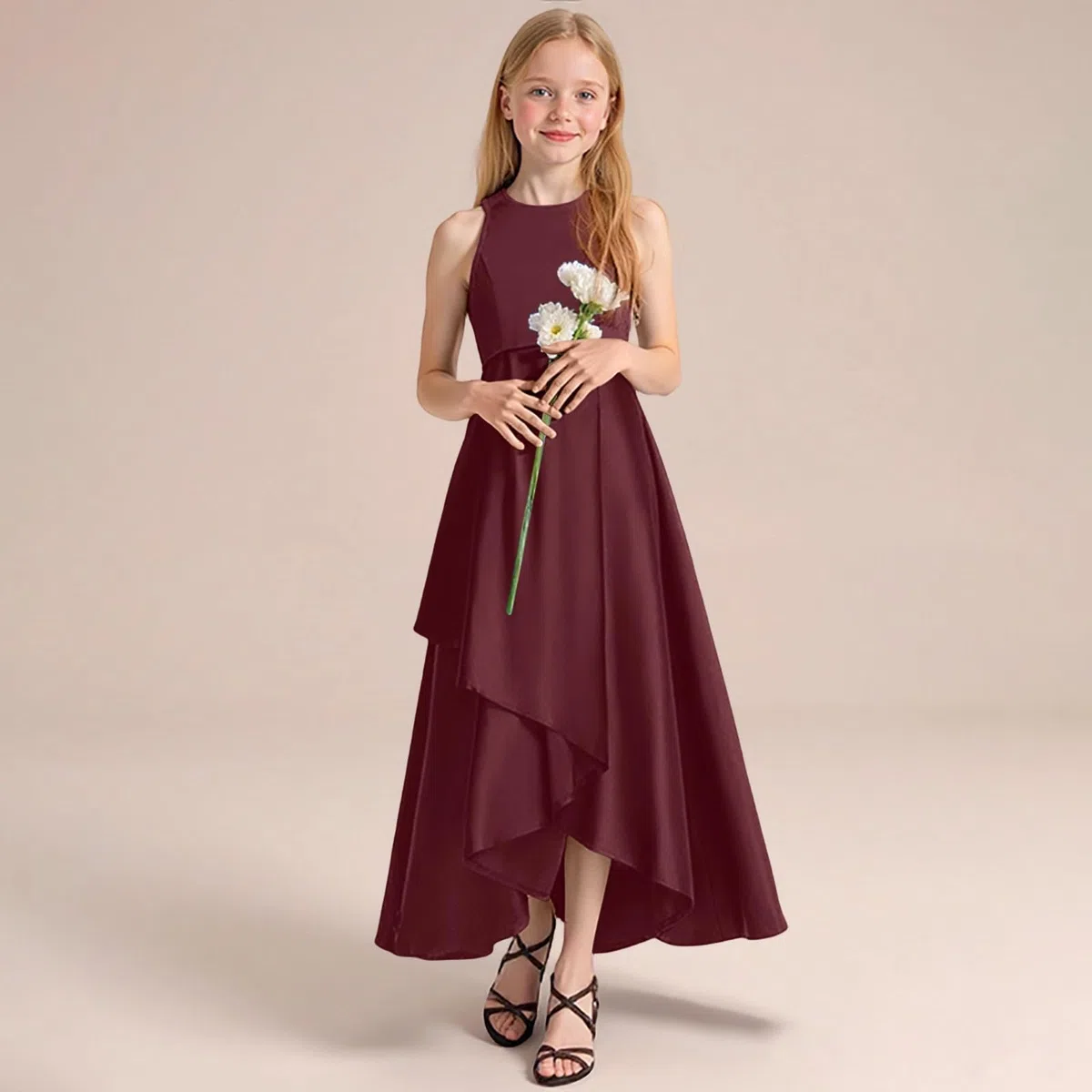 Genérico Vestidos Casuales para niñas cómodos Vestidos de niña Elegante y Estampado Vestido Veraniego Floral Disponible para bebé y niñas Vestido con diseño Floral Cuello Halter Moderno