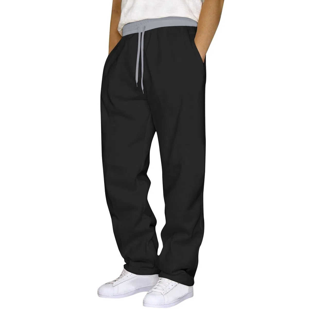 Pantalones de chándal para hombre, 3 piezas, cintura elástica, pantalones de chándal de color de contraste, rectos, relajados, fáciles de cuidar, resistentes al viento, duraderos, pantalones