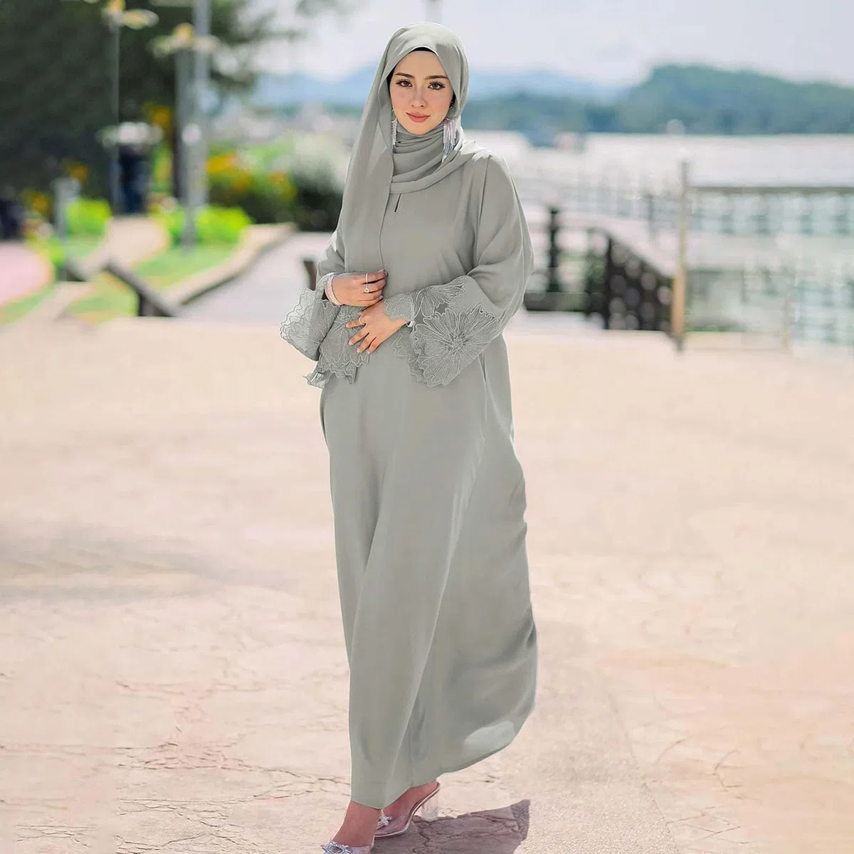 Trajes Islámico Ramadán para Mujeres Manga Larga Suelto De Oración Abaya Kaftan Burqa Mujer Dubai árabe una Pieza para Eid Ramadán Vestido Musulmán con Rosario