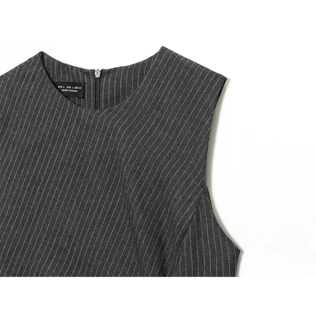 Vestido sin Mangas para Mujer, decoración de Hebilla de Moda, Vestidos Largos con Cuello de O Cuello Fruncido, Vestidos Midi Ajustados para Mujer