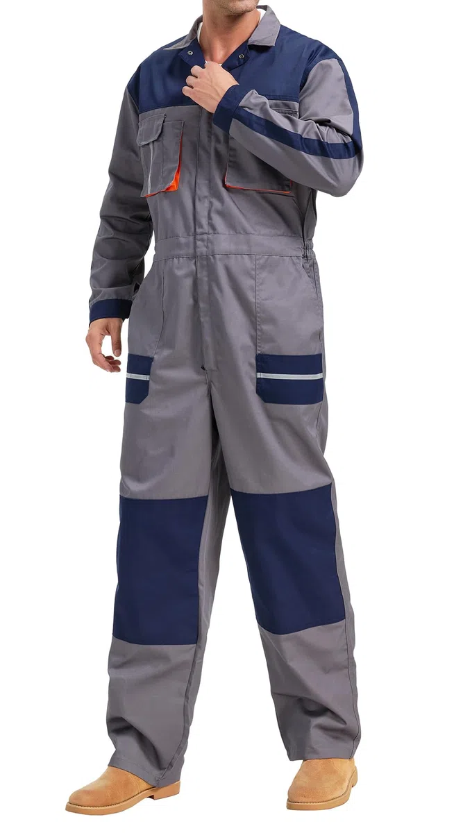Mono de Trabajo de Hombre de Manga Larga con Rodilleras Puños y Cintura con Elástico, Pantalones con Peto de Trabajo para jardín y Garaje (Gris Oscuro, M)