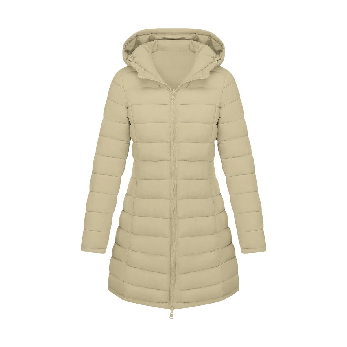 Abrigo largo de invierno para mujer, chaqueta acolchada ligera con capucha, cremallera, resistente al viento, con bolsillos, longitud media, acolchada, parka térmica, abrigo para senderismo, escalada