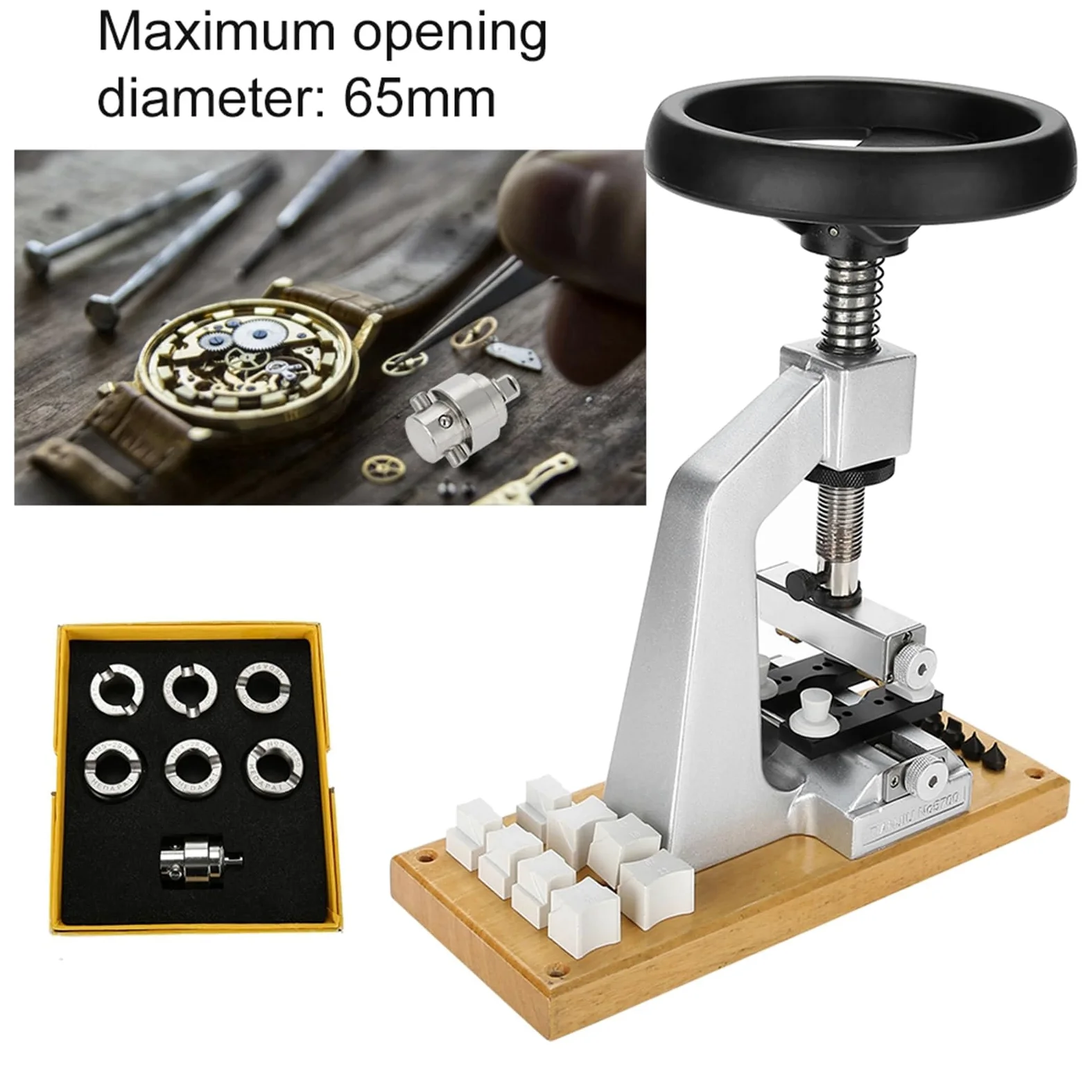 GLOGLOW Herramientas y Kits de Reparación Abridor de Espalda con 6 Troqueles Soporte Ajustable y Tornillo de Banco para Reparación de Ostras Impermeables Cajas Atornilladas Abridor de Cajas de Reloj