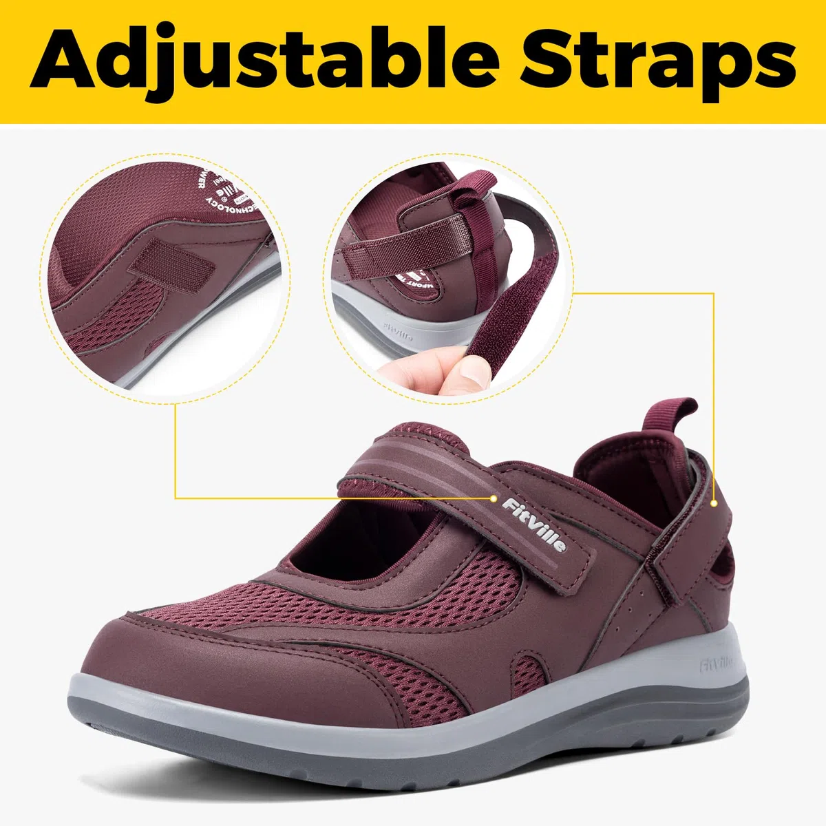 FitVille Zapatillas Mujer Sandalias Anchas Cómodas y Transpirables Zapatos para Caminar con Soporte para el Arco del Pie