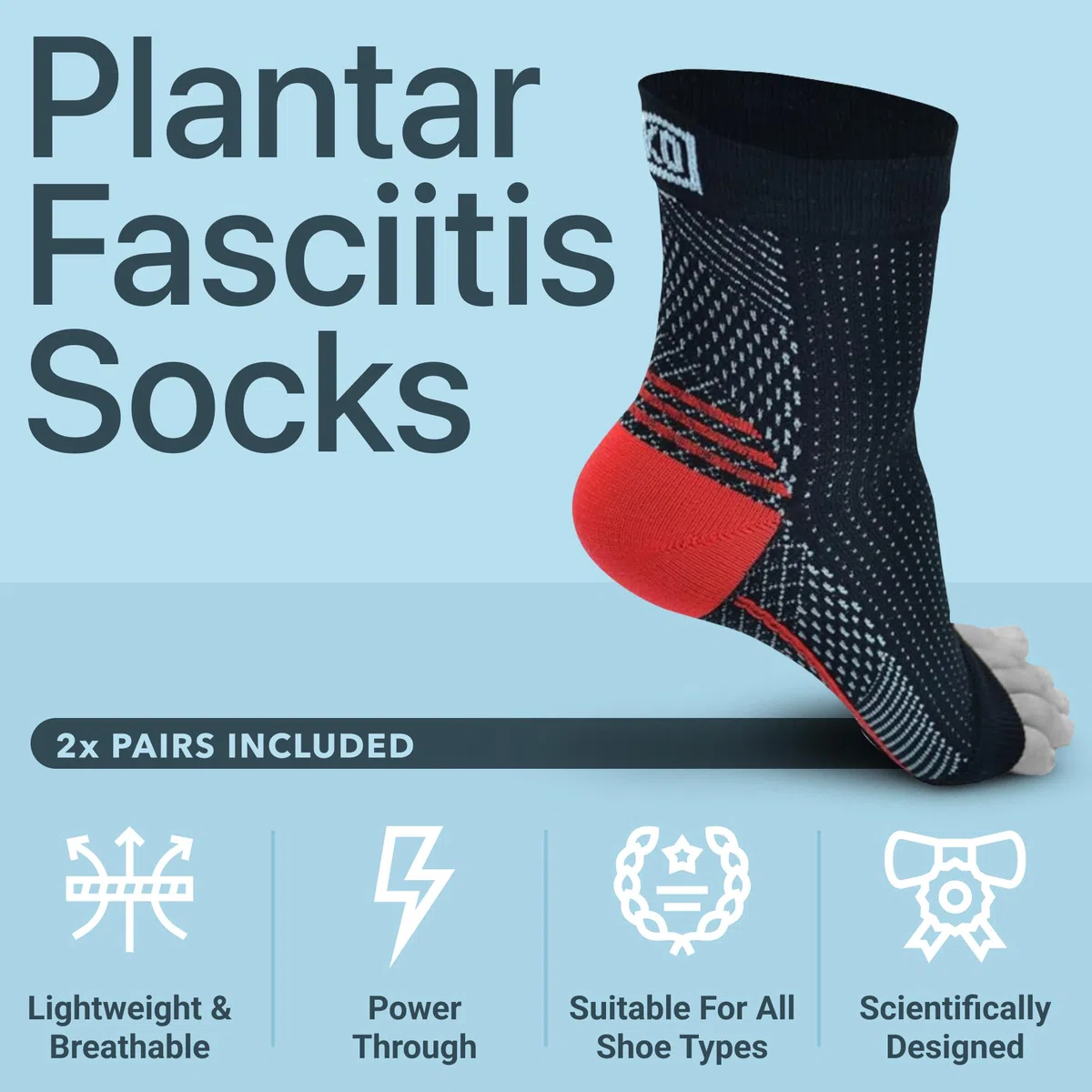 Atlecko Kit de calcetines de apoyo y alivio plantar, 11 piezas, 2 pares de calcetines para fascitis plantar, compresión de calidad cómoda (S/M)