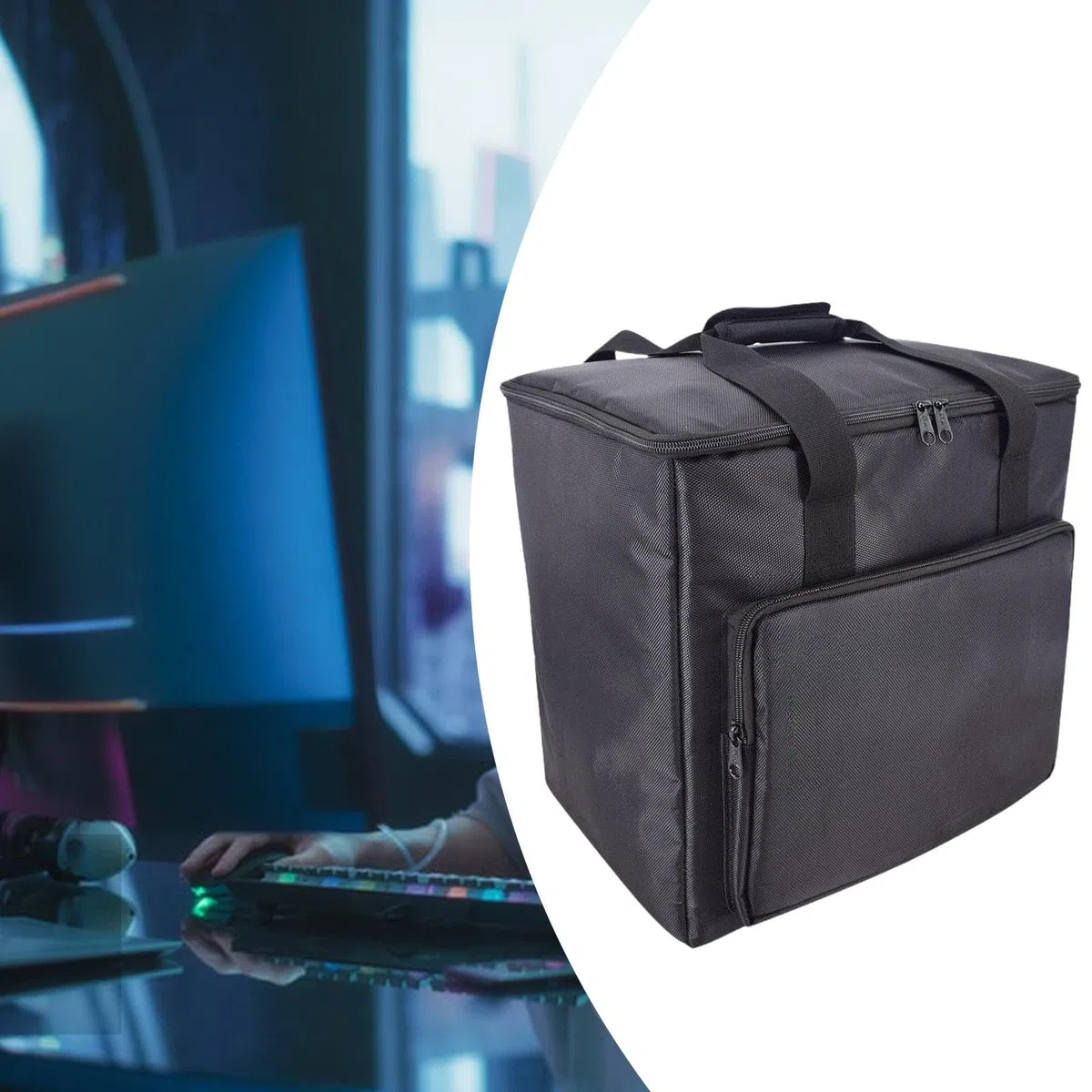 Bolsa para Torre de Escritorio Estuche para Ordenador de Funda para Pantalla Maletín Acolchado Desmontable Resistente Al Desgaste Ad