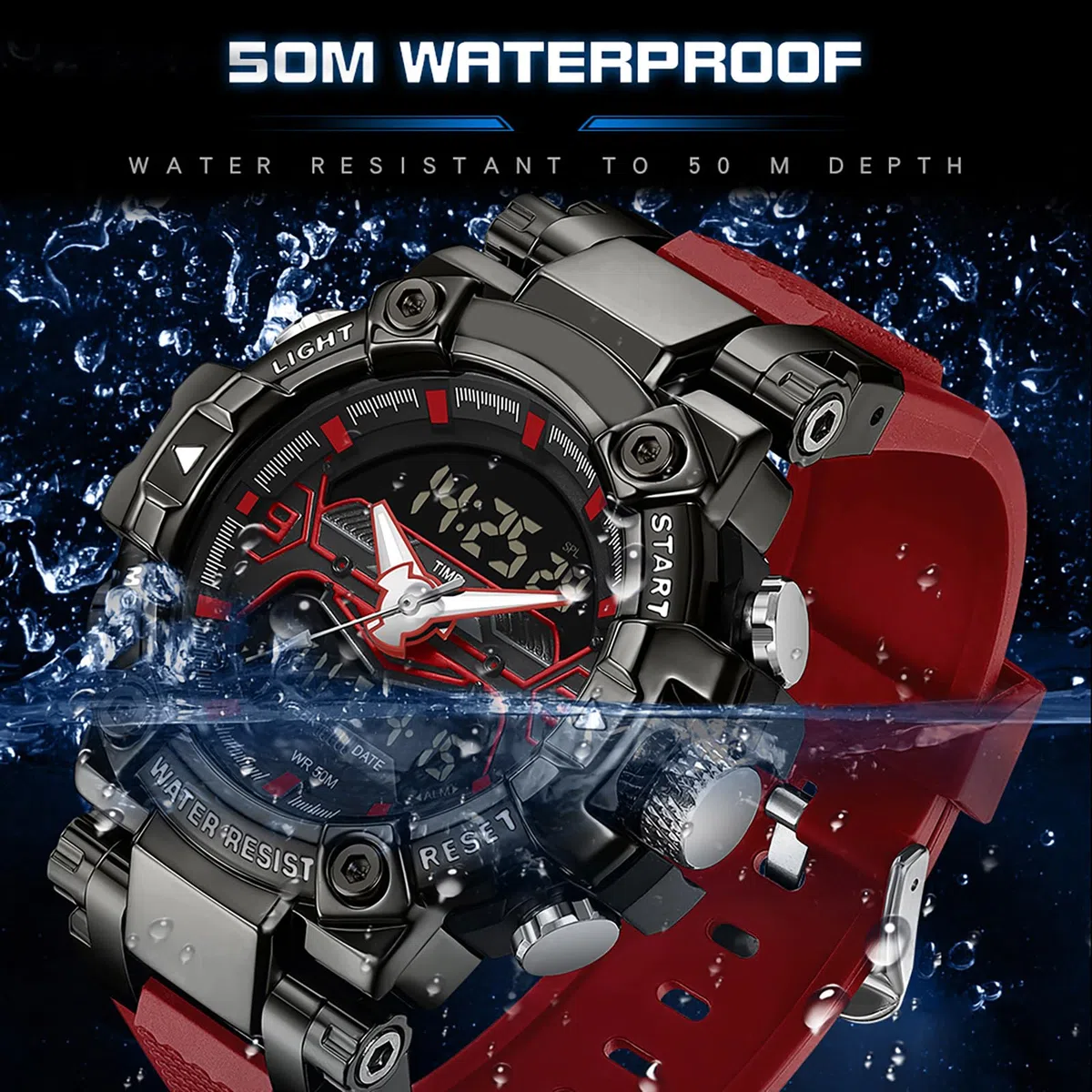 findtime Reloj militar analógico digital para hombre con cronómetro, reloj despertador 12/24H, reloj táctico, gran reloj deportivo para hombres y niños, 5 ATM, resistente al agua, para exteriores