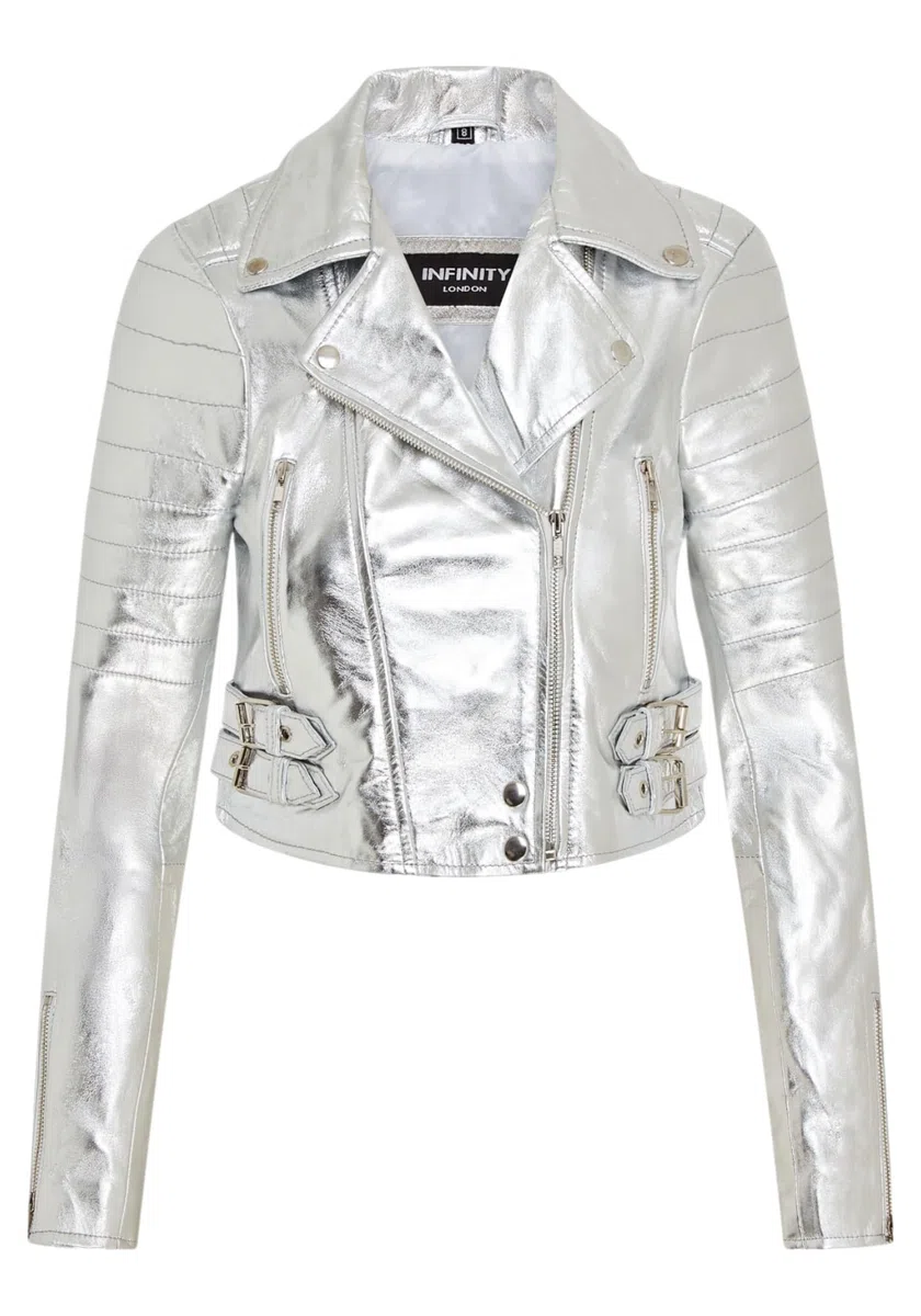 Infinity Leather Chaqueta de Cuero Auténtico Estilo Motero Chic Estilo Gótico con Cuerpo Corto Para Mujer