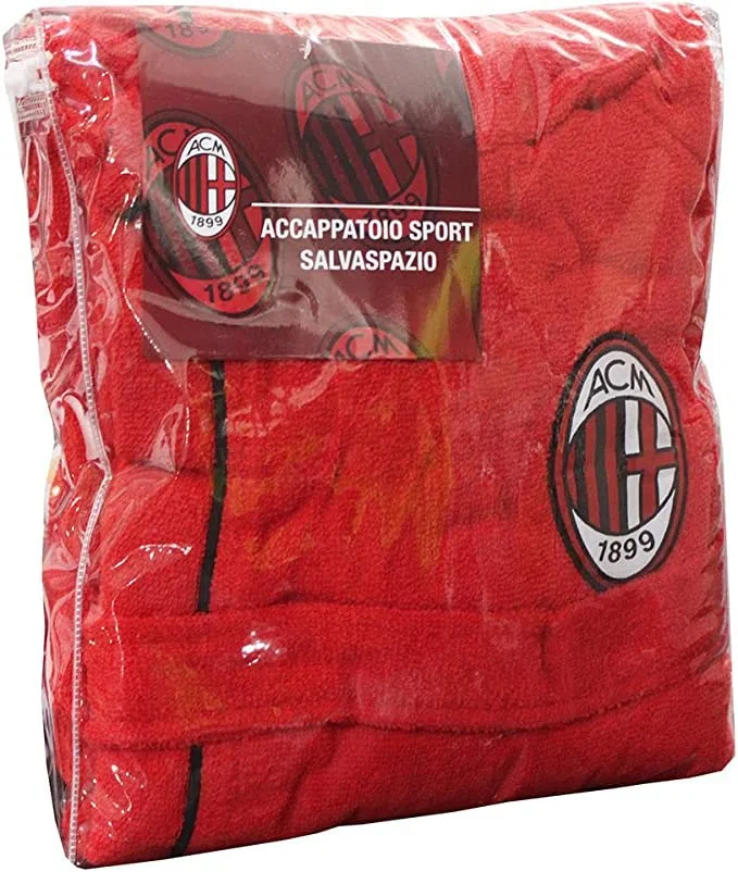 Albornoz con capucha oficial del AC Milan TG S M L XL XXL rojo negro 100% micro rizo puro algodón hombre (XL - 52/54)