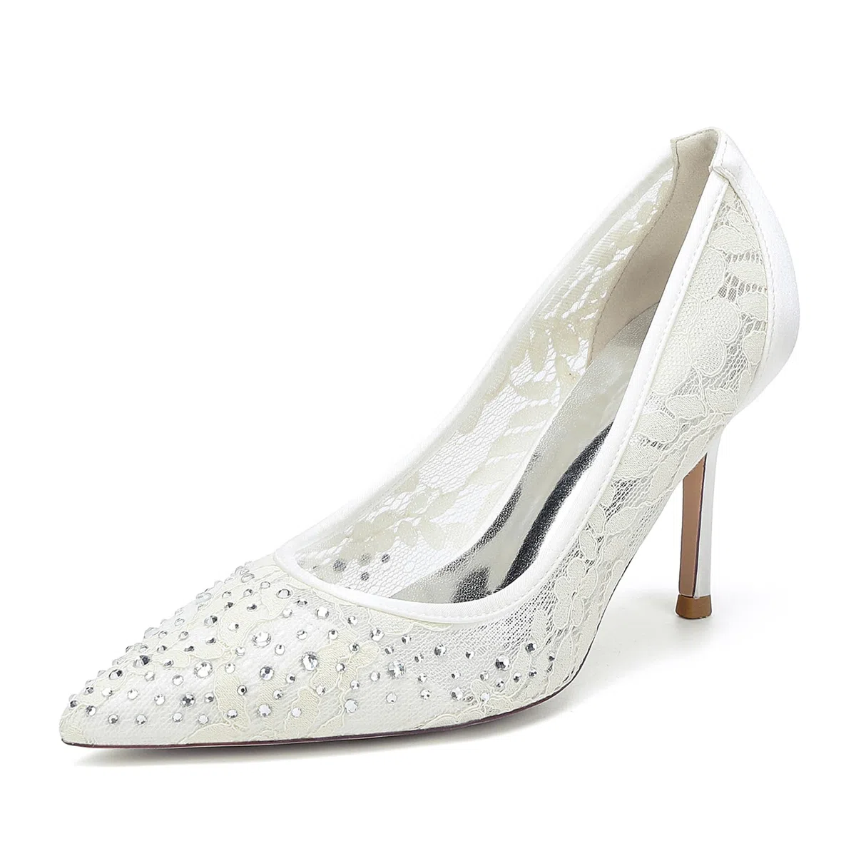 Sandalias De Tacón De Aguja para Novias De Satén con Punta 8,5 Cm