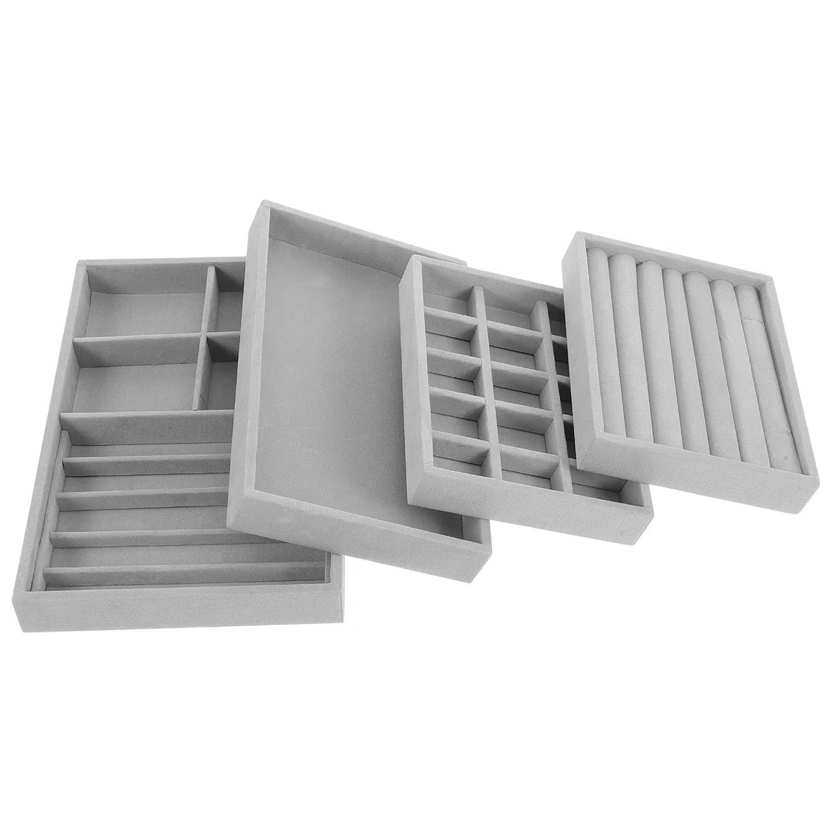 Angoily Bandeja de Joyería de Fieltro Diseño de Rejilla de 4 Piezas Organizador de Almacenamiento Compacto para Anillos y Collares Adecuado para Cajones Hogar