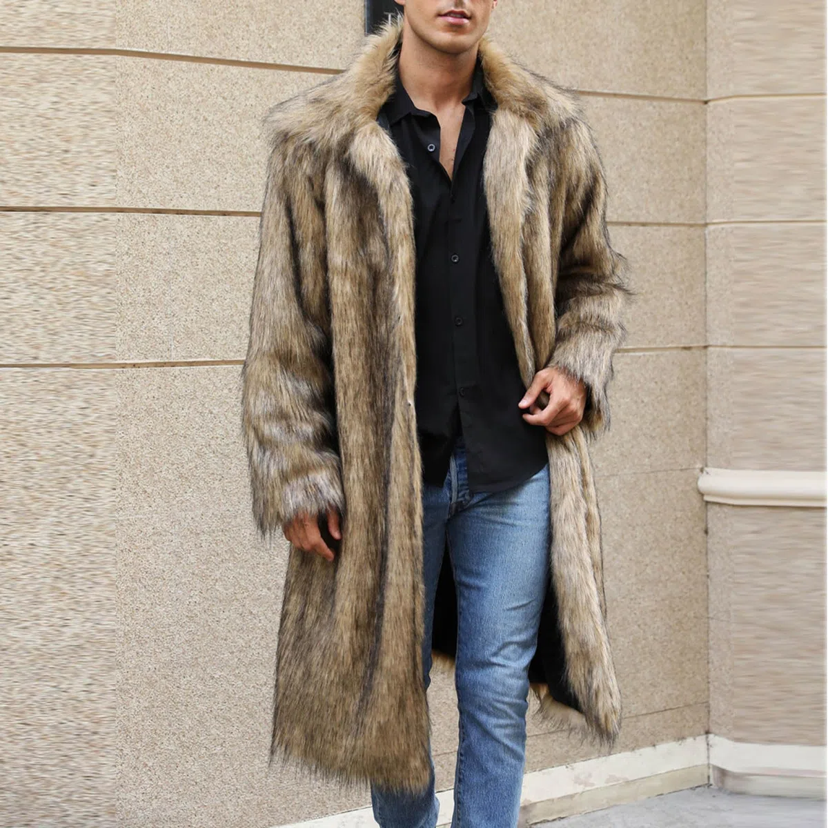 Chaqueta pelo hombre Largo Abrigo Parka Invierno Chaquetas de Piel Sintética de Pelo Manga Larga Abrigo de Piel Largo para hombre, Chaquetas de Chaquetones de Invierno, Parka de Piel Sintética