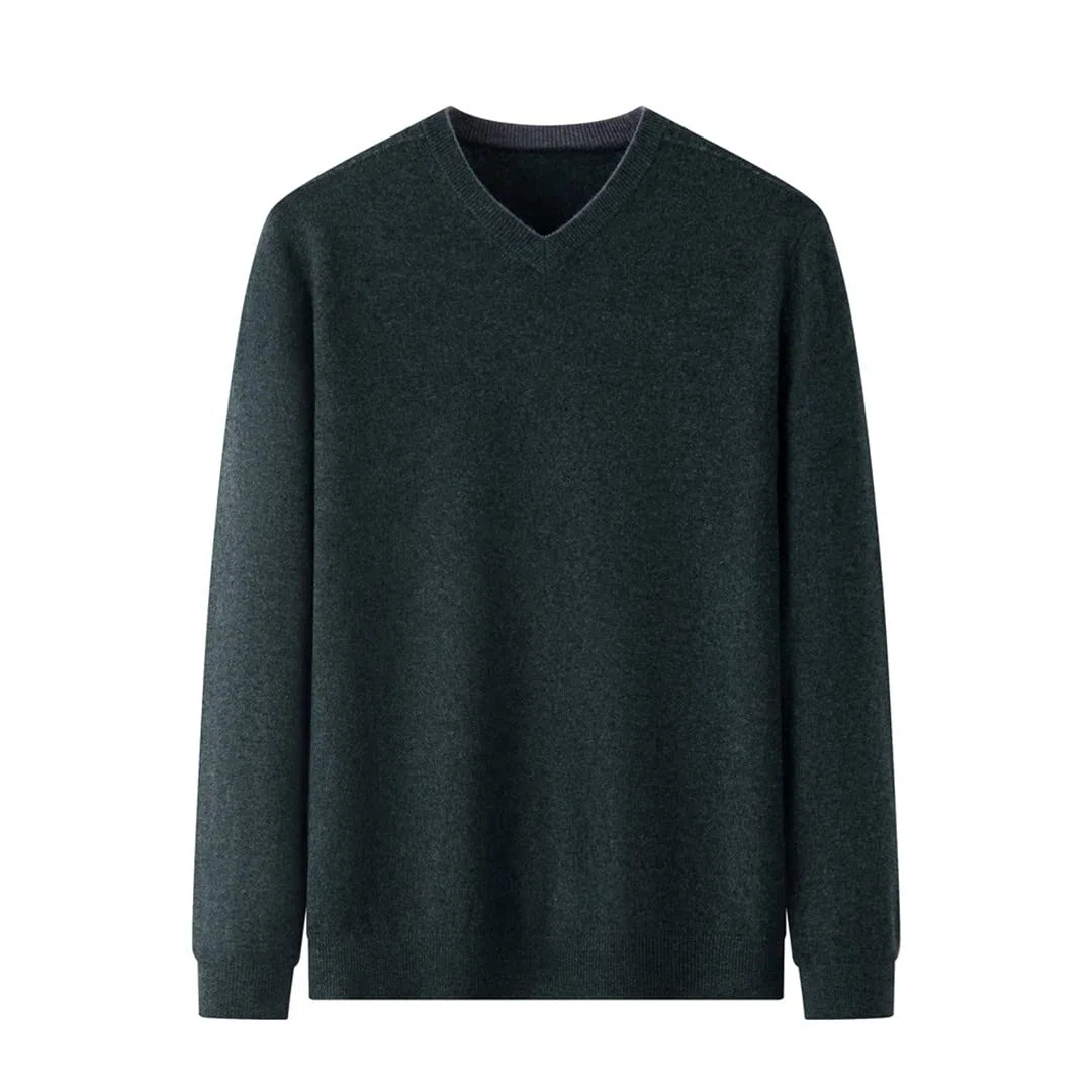 Los hombres jersey de lana de color sólido con cuello en v suéter de punto de los hombres ropa de otoño, verde, M