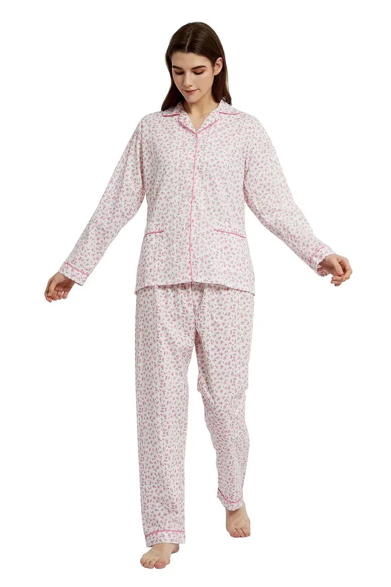 Amaxer Conjunto de pijama para mujer, 100 % algodón, manga larga, suave, con botones, elástico y cordón