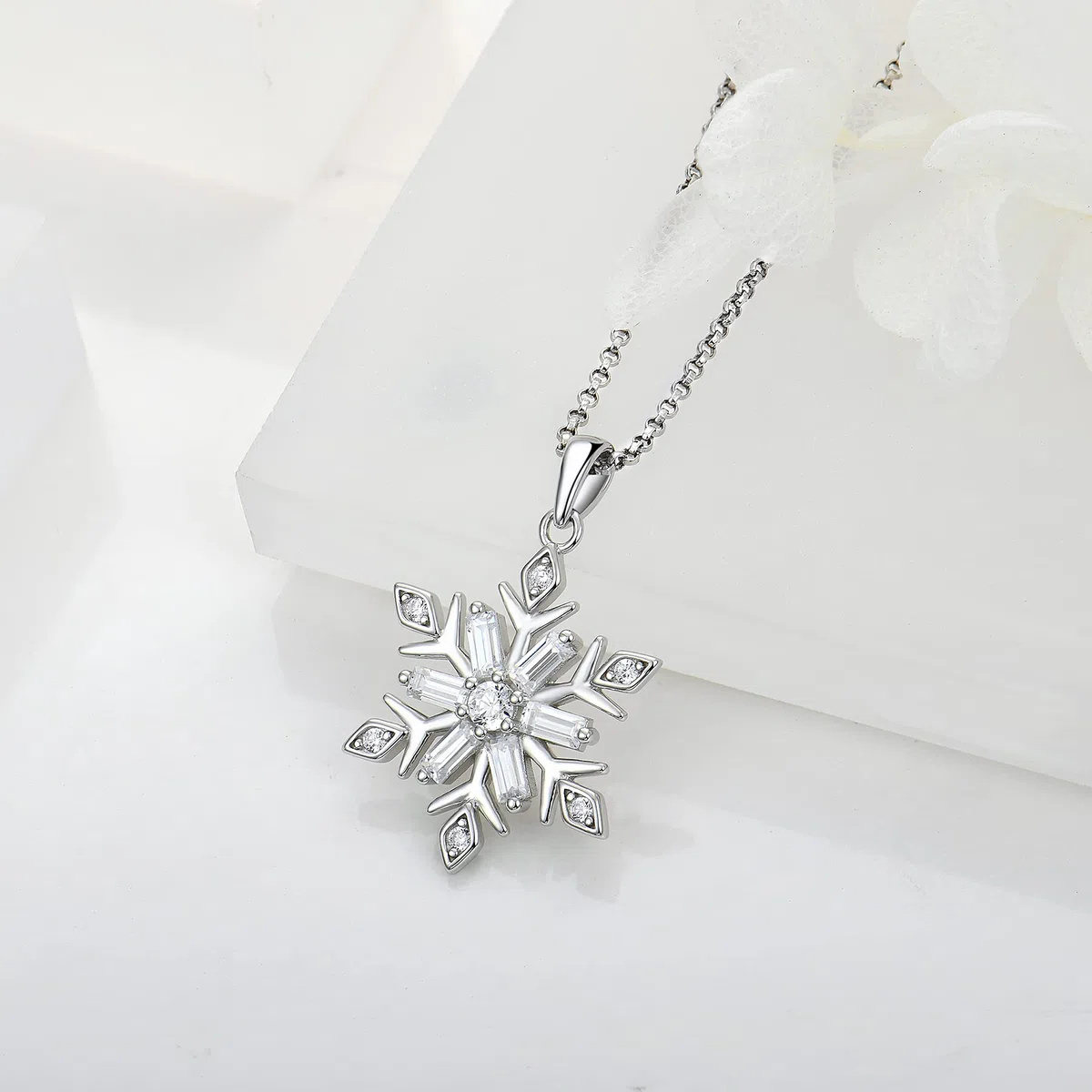 JO WISDOM Collar Colgante Copo de nieve Plata de ley 925 Cristales Swarovski Mujer Joyería